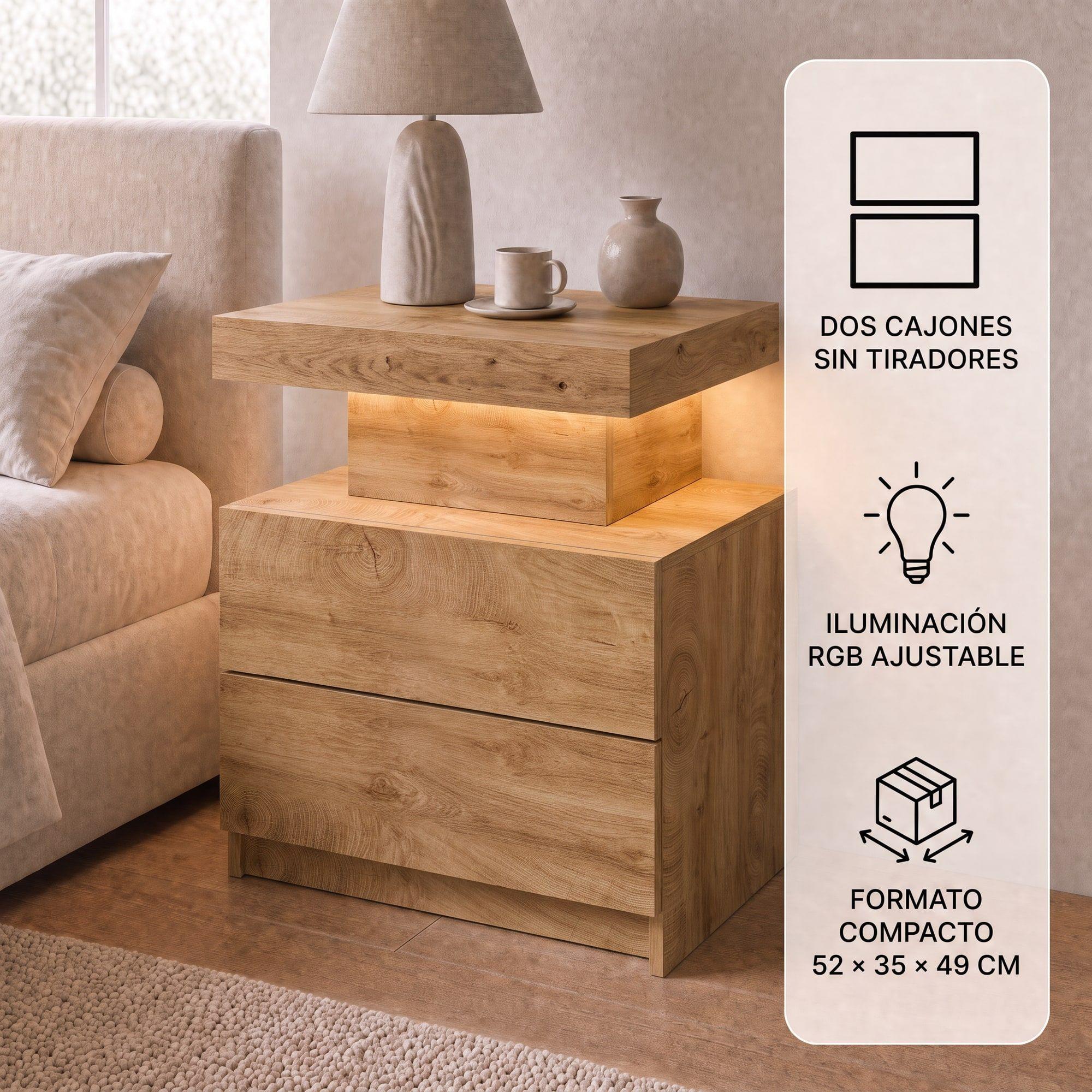Velador Con Luz Variable Con 2 Cajones Homer Design 52*35*49 Color Marrón Mate-1
