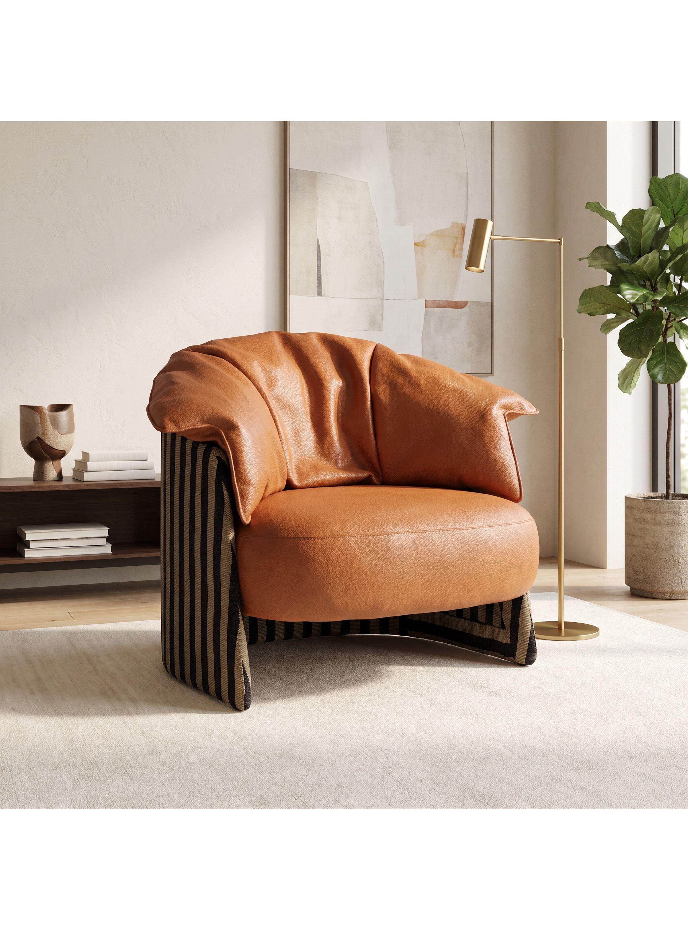 Sillón Lorenzo Individual Ecocuero Estructura Curva De Acero Marrón Liso-0