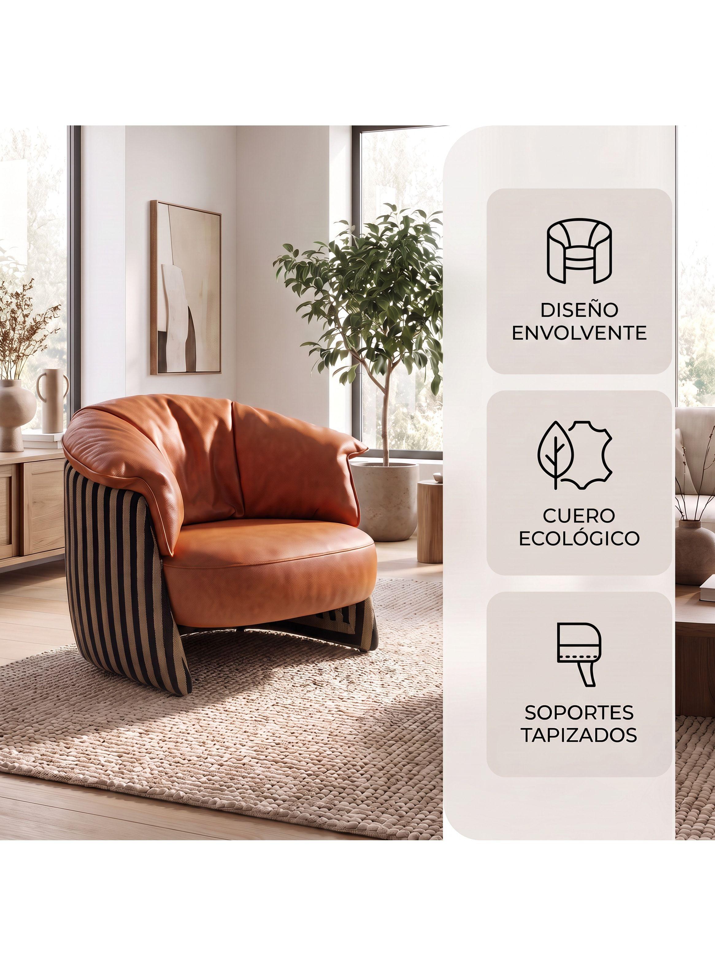 Sillón Lorenzo Individual Ecocuero Estructura Curva De Acero Marrón Liso-1