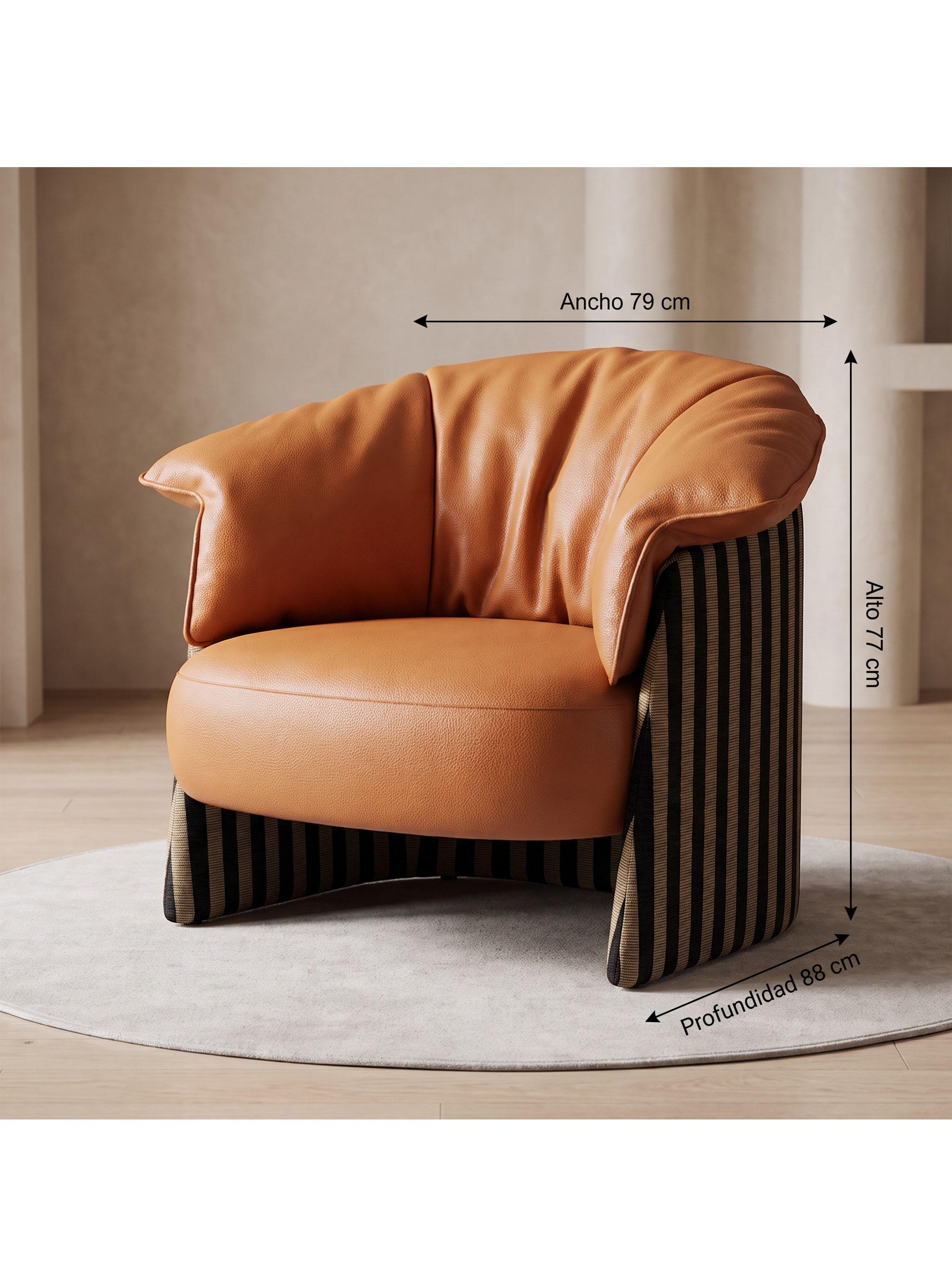 Sillón Lorenzo Individual Ecocuero Estructura Curva De Acero Marrón Liso-2