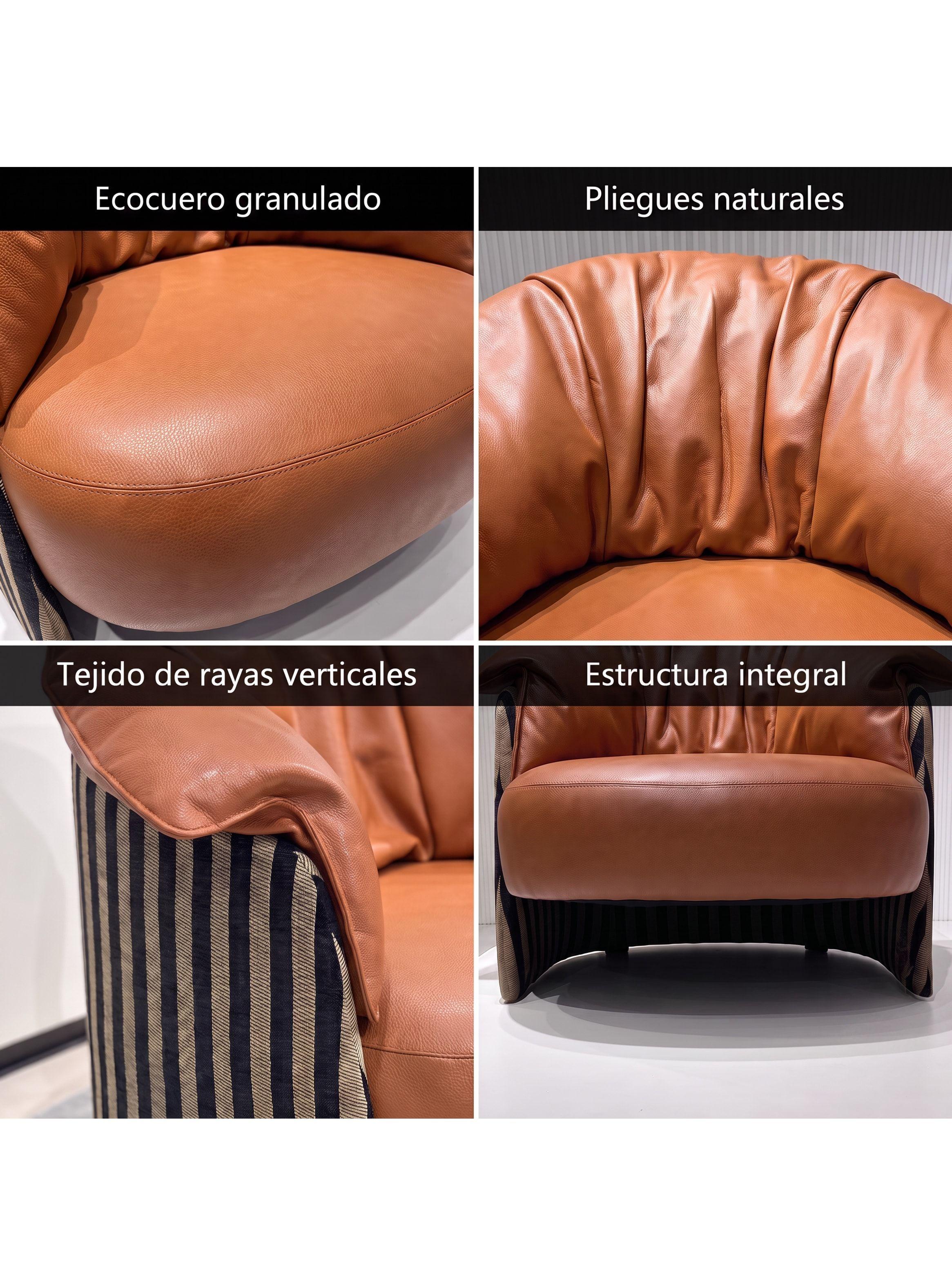 Sillón Lorenzo Individual Ecocuero Estructura Curva De Acero Marrón Liso-3