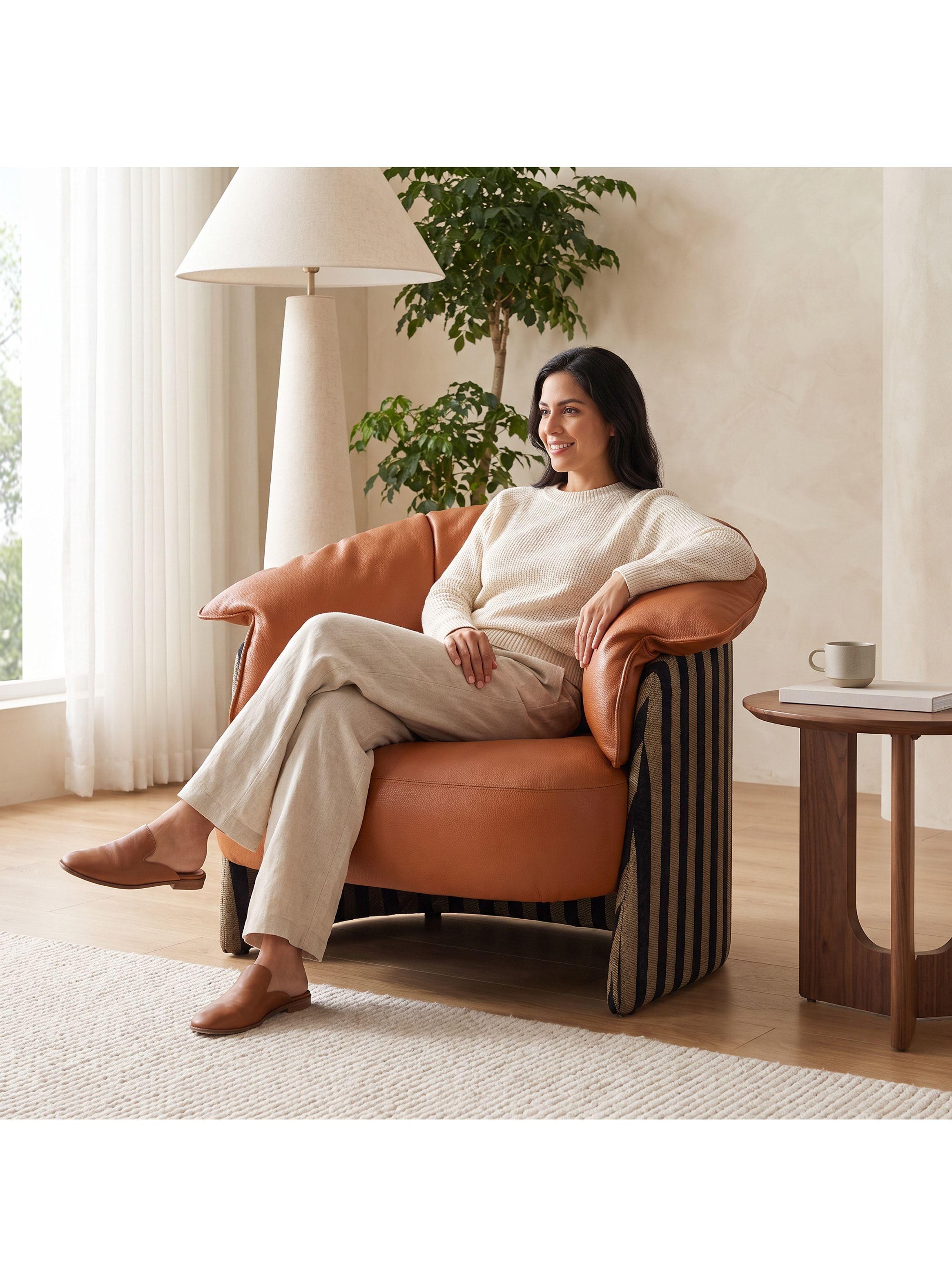 Sillón Lorenzo Individual Ecocuero Estructura Curva De Acero Marrón Liso-5