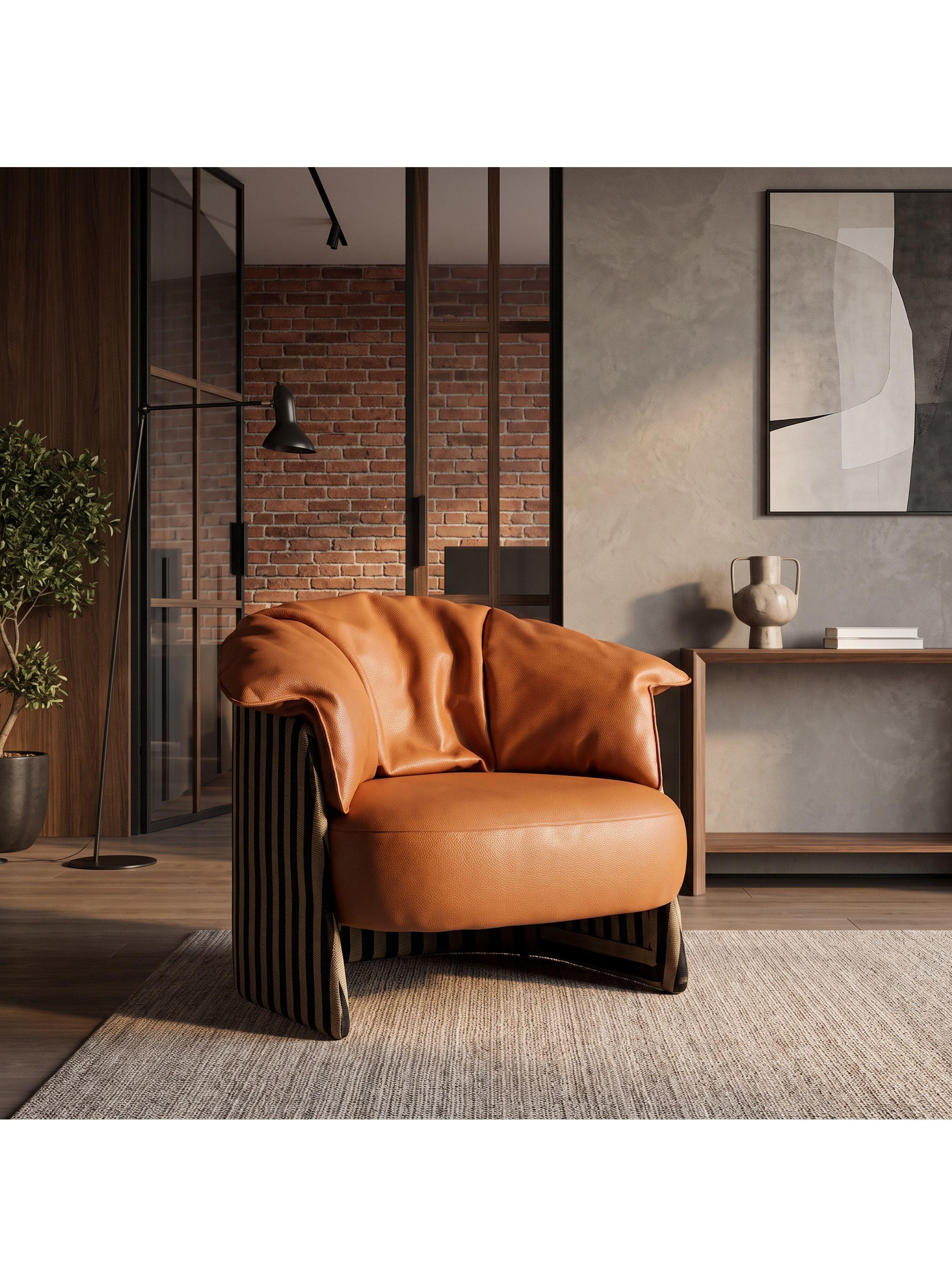 Sillón Lorenzo Individual Ecocuero Estructura Curva De Acero Marrón Liso-6