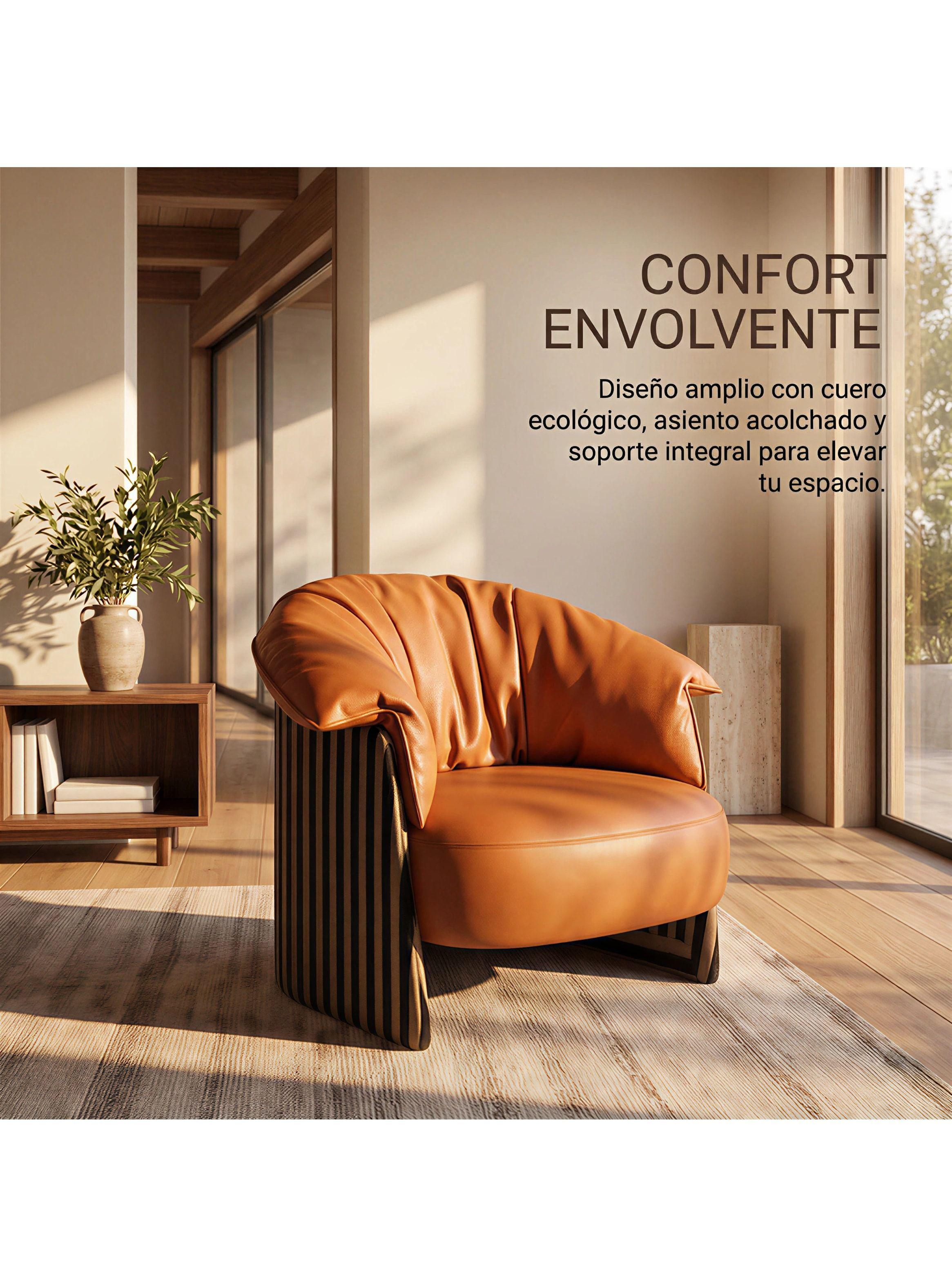 Sillón Lorenzo Individual Ecocuero Estructura Curva De Acero Marrón Liso-7