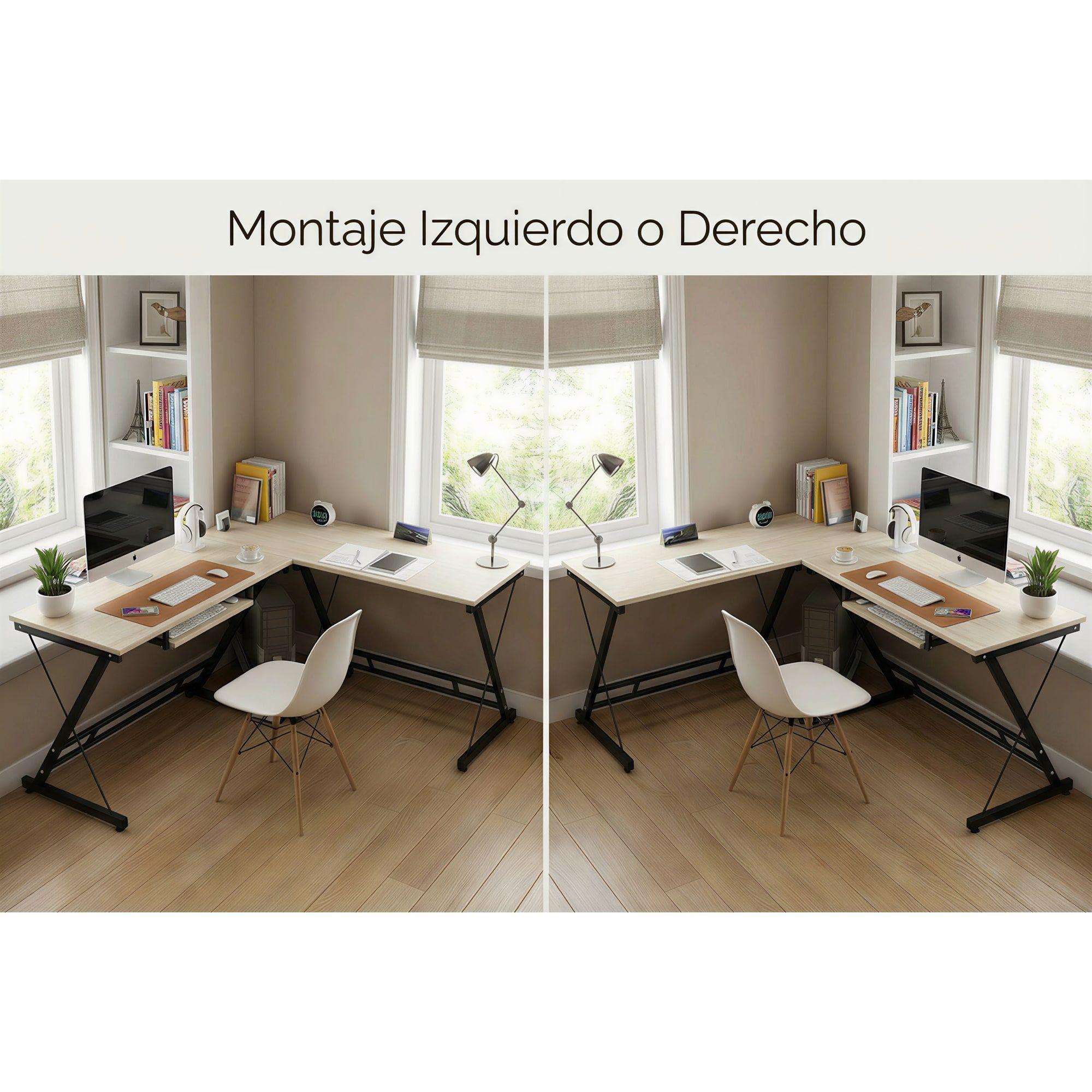 Escritorio Esquinero Forma L Base Metal Oficina 161x51x74cm Arce-5