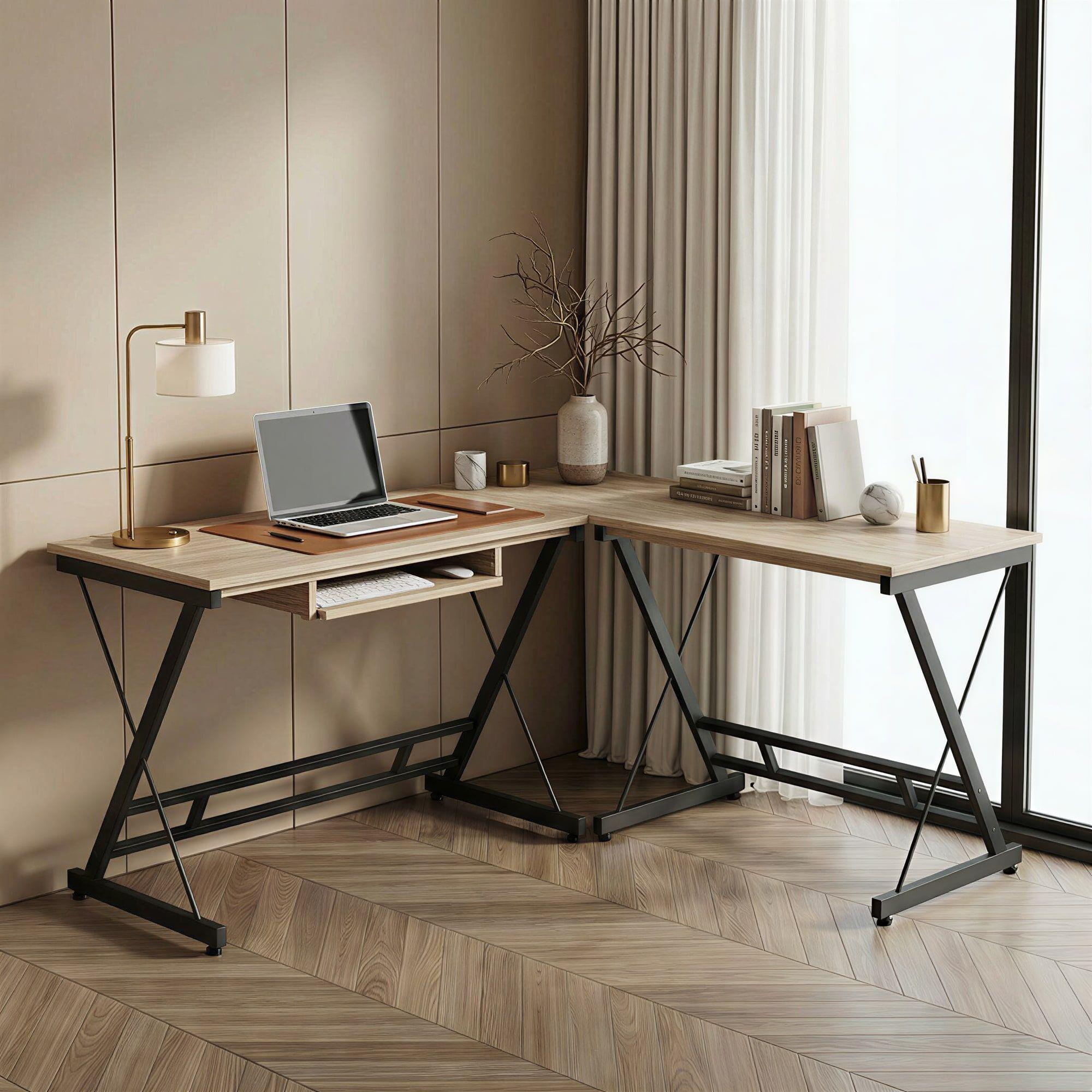 Escritorio Esquinero Forma L Base Metal Oficina 161x51x74cm Arce-6