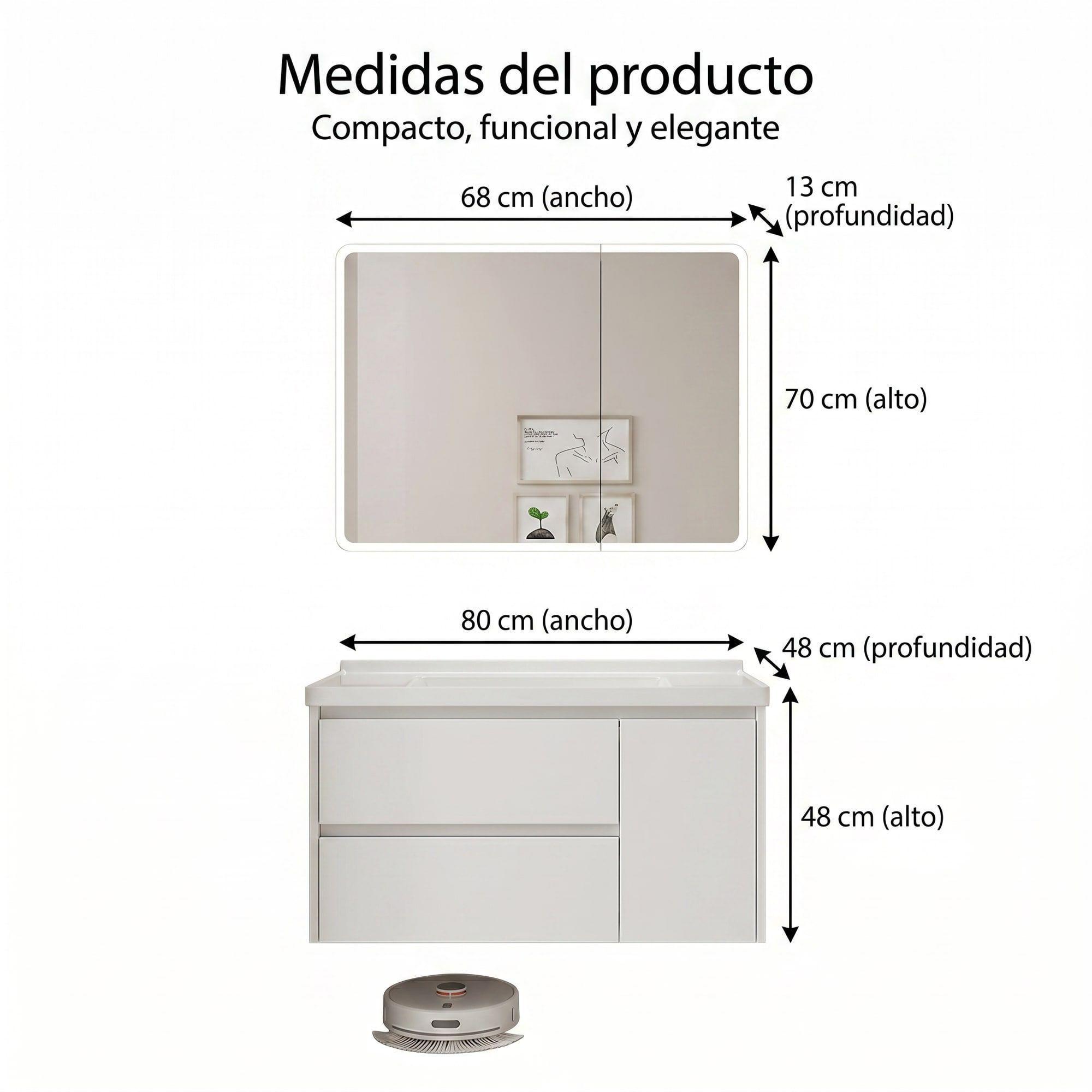 Vanitorio De Panal Aluminio Con Botiquín Espejo Inteligente Blanco Un Agujero-3