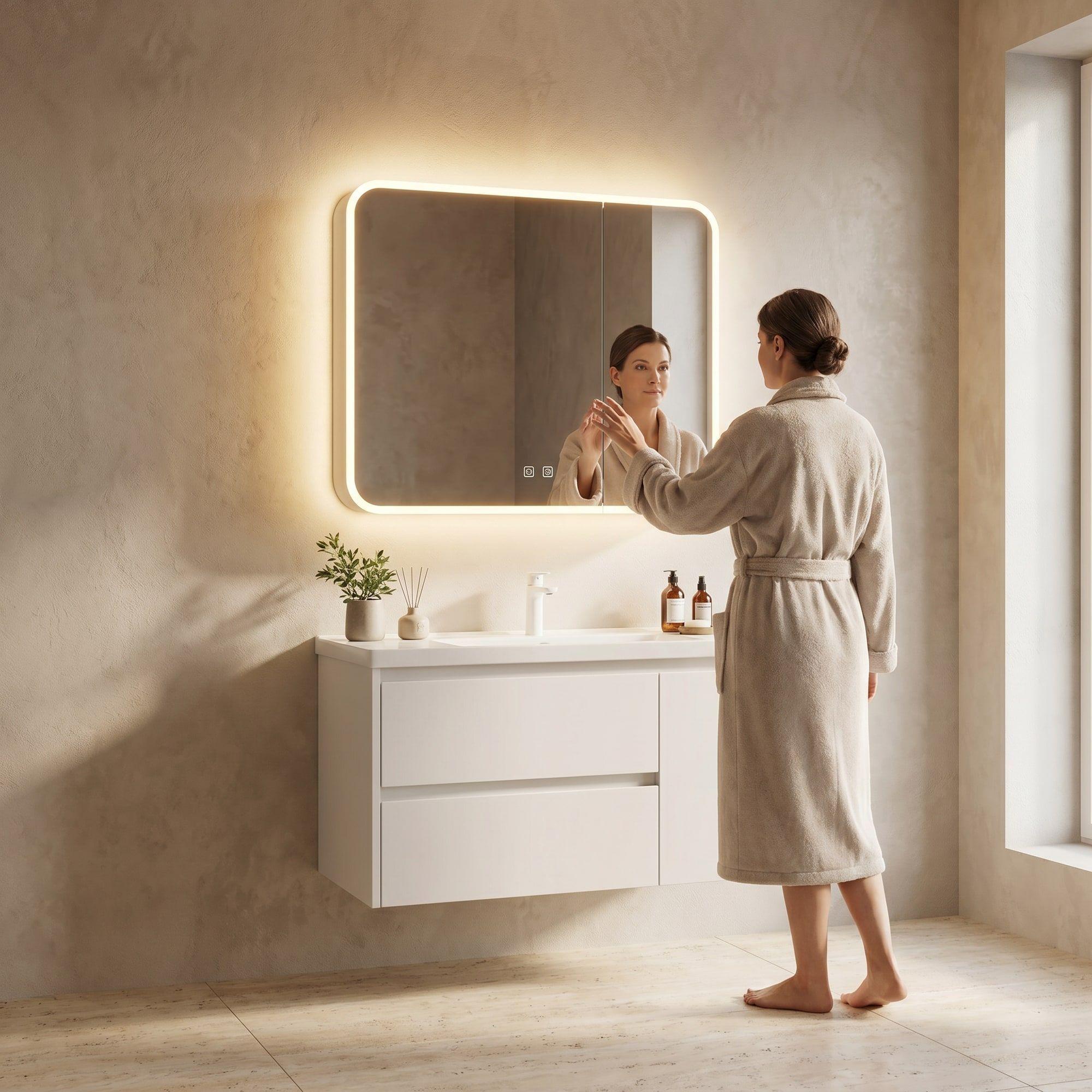 Vanitorio De Panal Aluminio Con Botiquín Espejo Inteligente Blanco Un Agujero-5