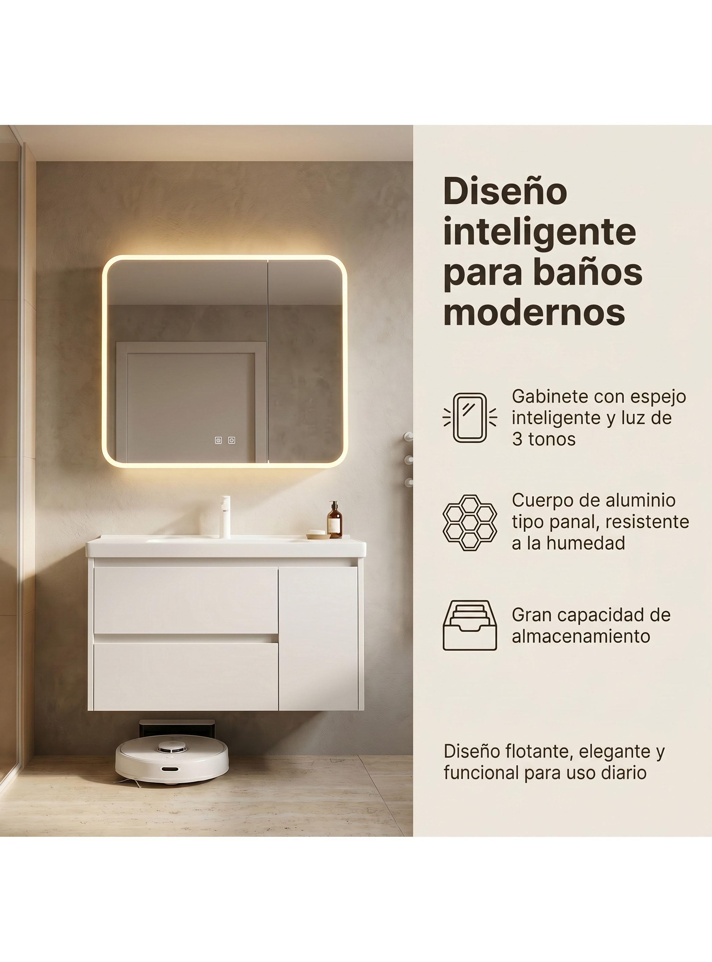 Vanitorio De Panal Aluminio Con Botiquín Espejo Inteligente Blanco Un Agujero-2