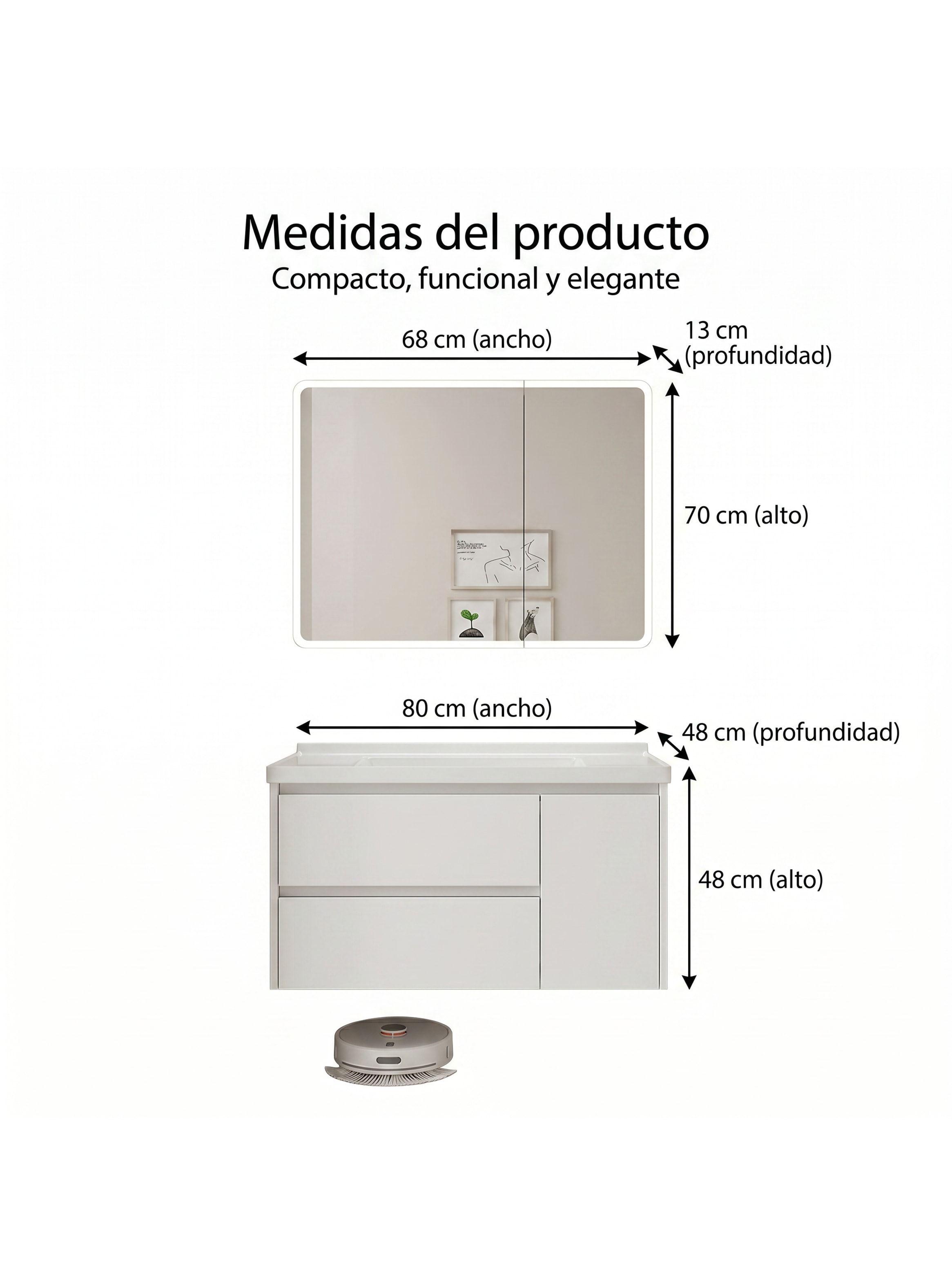 Vanitorio De Panal Aluminio Con Botiquín Espejo Inteligente Blanco Un Agujero-3