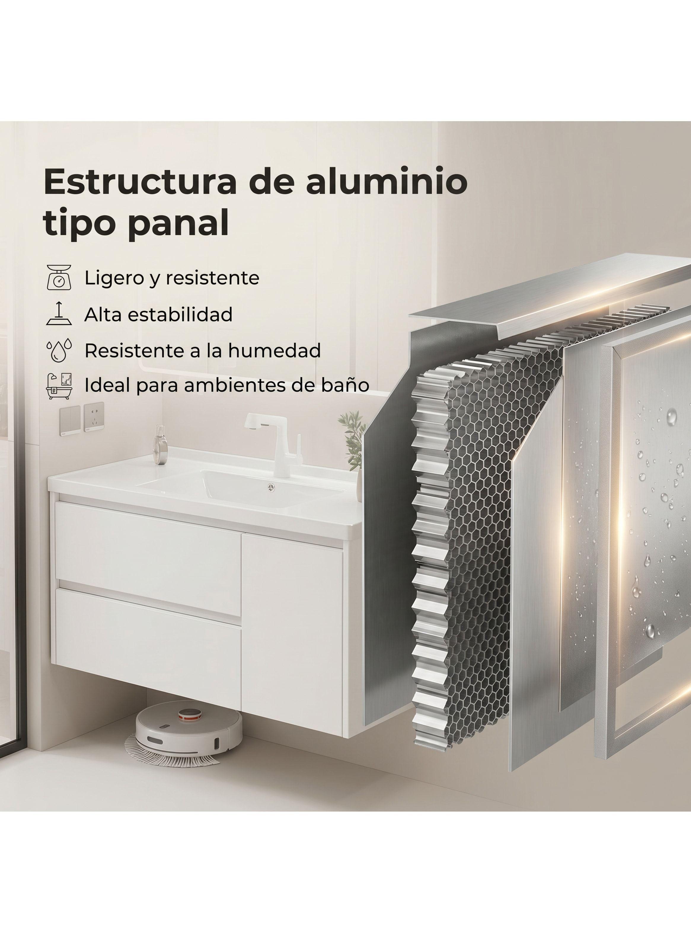Vanitorio De Panal Aluminio Con Botiquín Espejo Inteligente Blanco Un Agujero-8