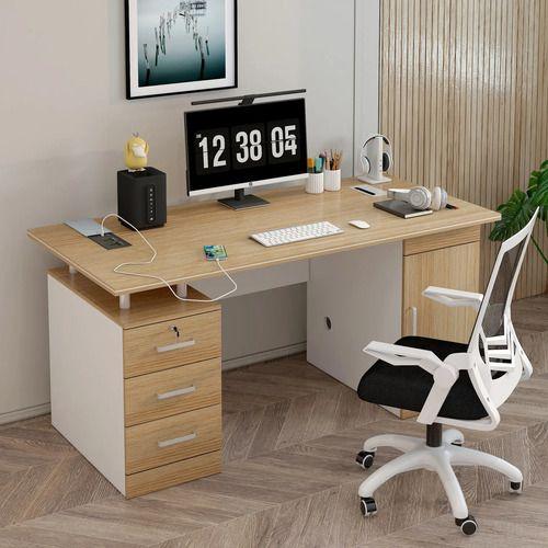 Escritorio 140cm Enchufe Tapa Deslizable Integrado Cajonera Madera-2
