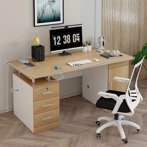 Escritorio 140cm Enchufe Tapa Deslizable Integrado Cajonera Madera-5