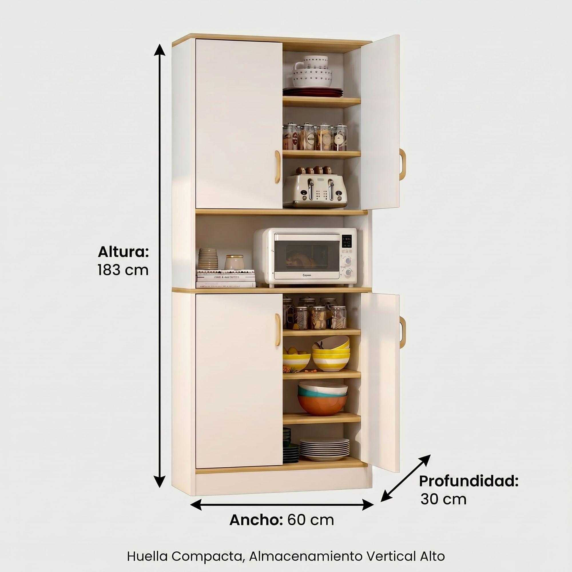 Mueble De Cocina De Pata Estante Con Vidrio 60x30x183cm Color Blanco-2