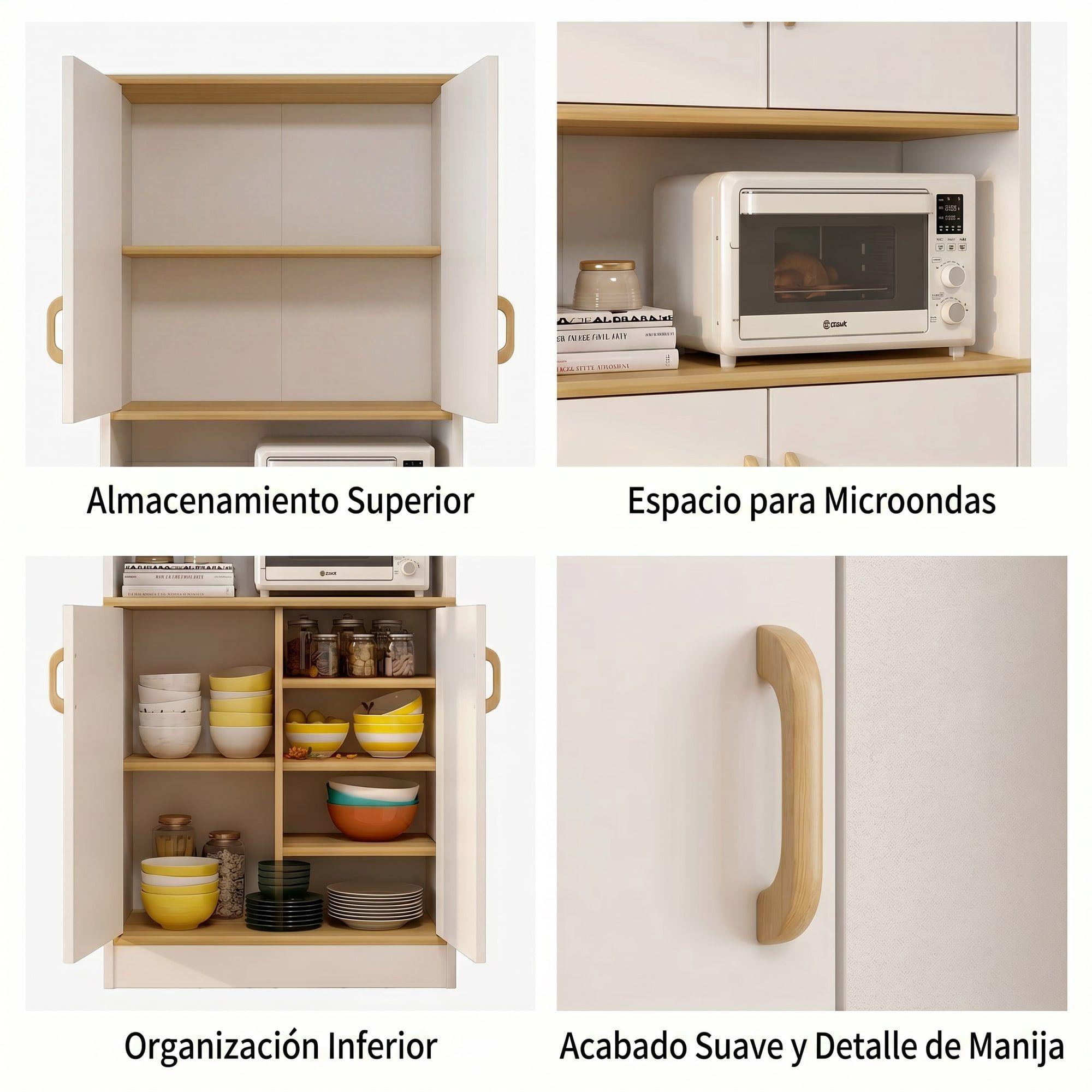 Mueble De Cocina De Pata Estante Con Vidrio 60x30x183cm Color Blanco-3