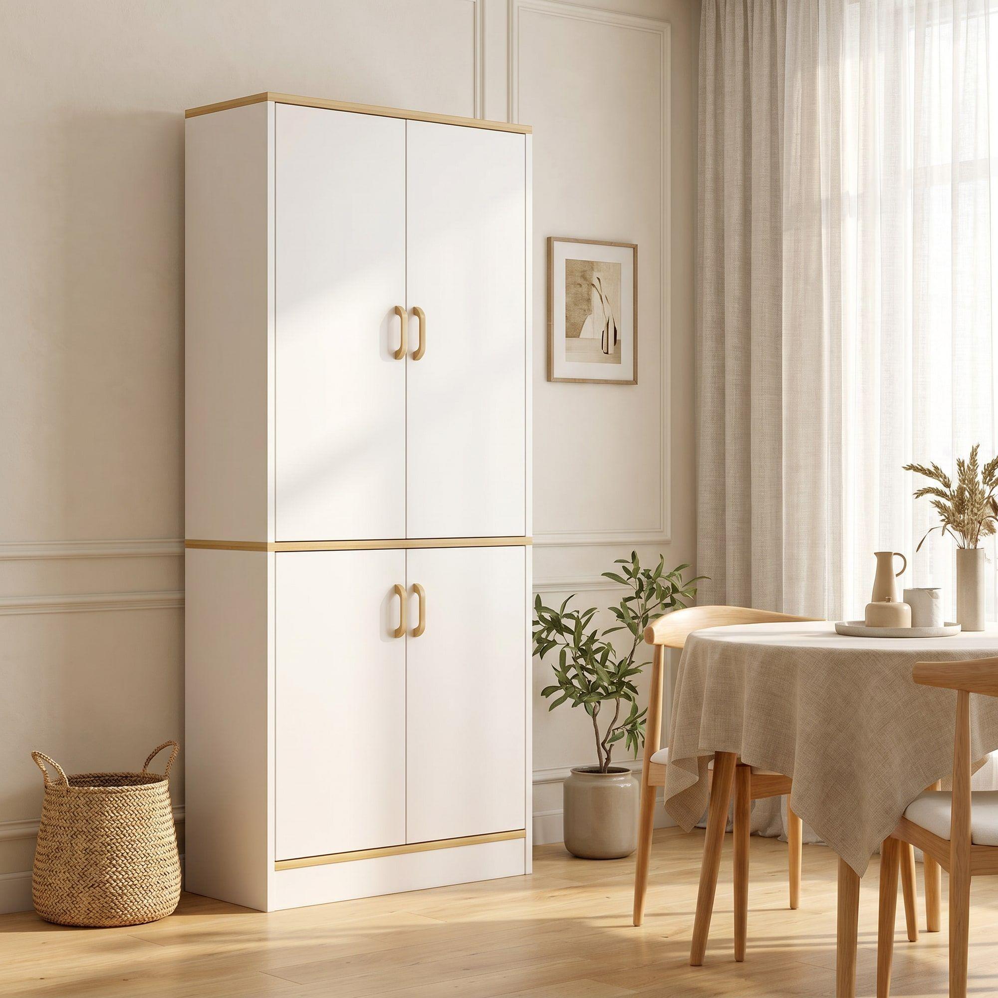 Mueble De Cocina De Pata Estante Con Vidrio 60x30x183cm Color Blanco-4