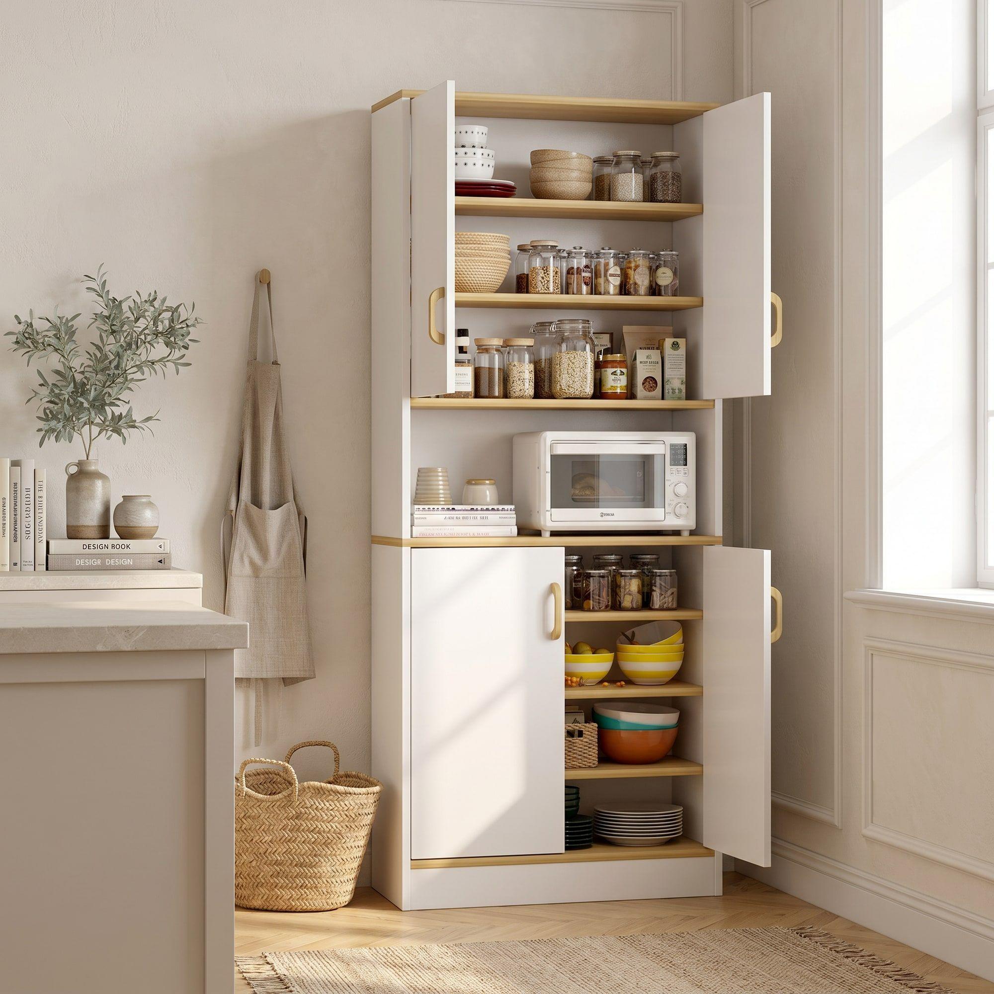 Mueble De Cocina De Pata Estante Con Vidrio 60x30x183cm Color Blanco-5