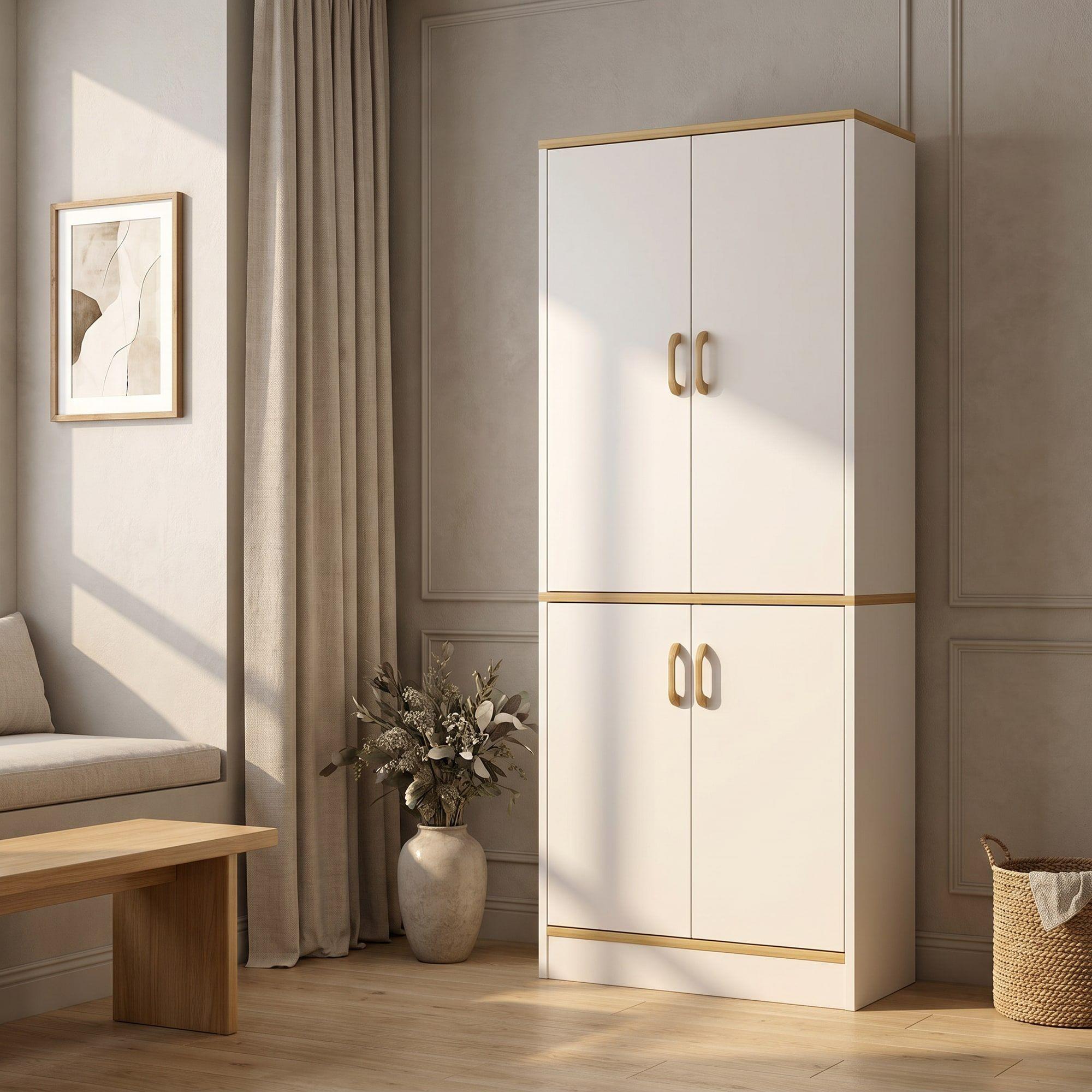 Mueble De Cocina De Pata Estante Con Vidrio 60x30x183cm Color Blanco-6