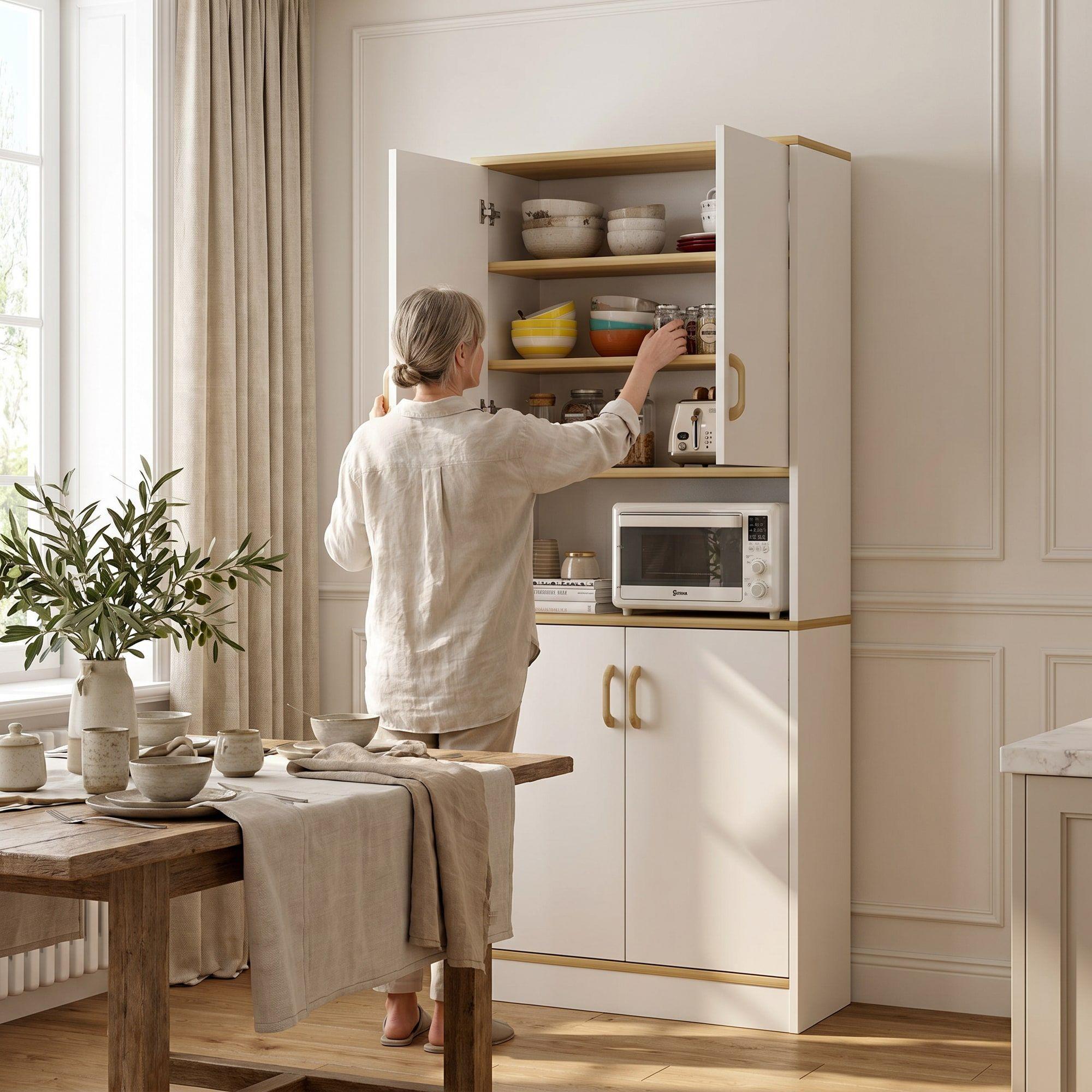 Mueble De Cocina De Pata Estante Con Vidrio 60x30x183cm Color Blanco-7