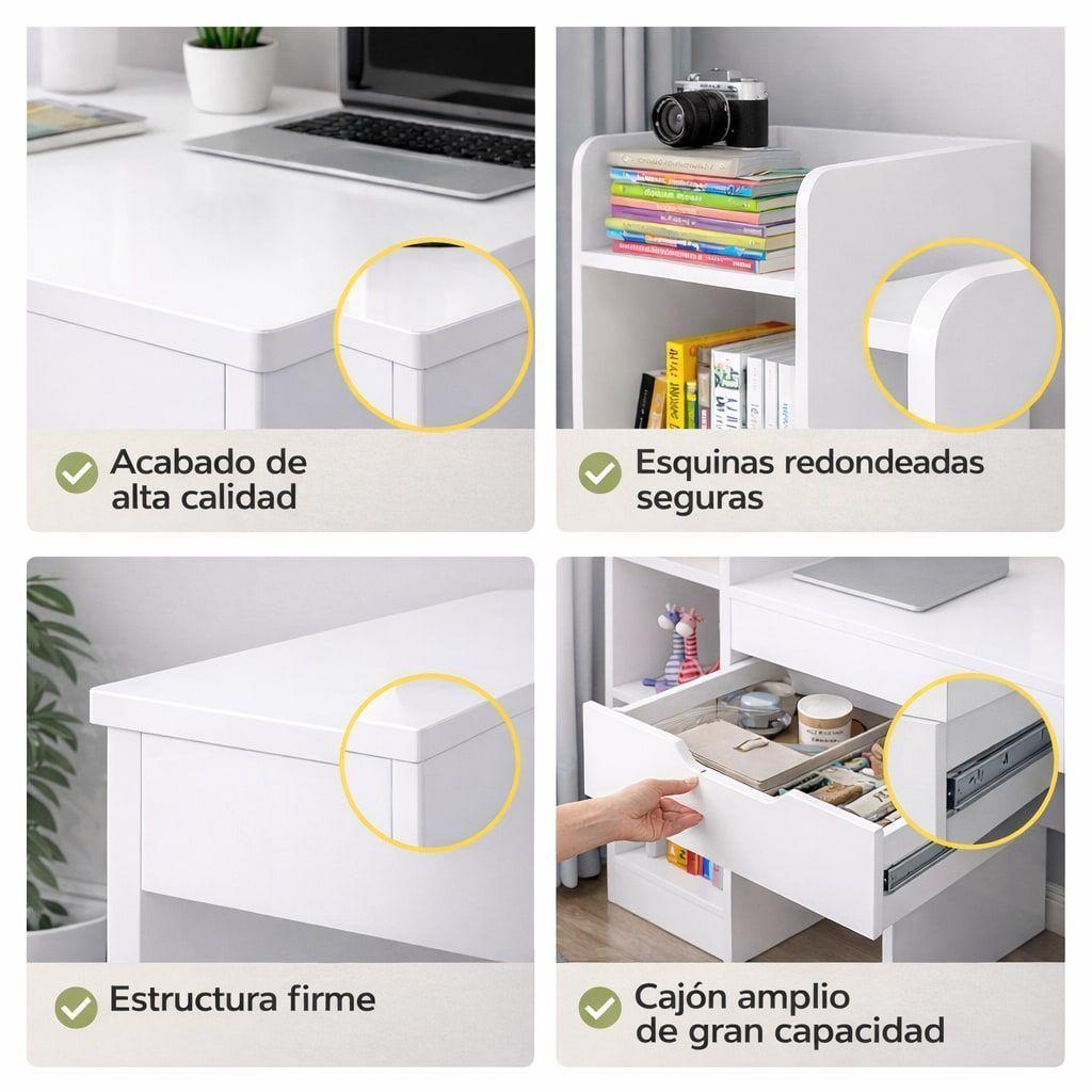Escritorio Moderno Con Estantería Lateral Blanco 120x86x40 Blanco-2