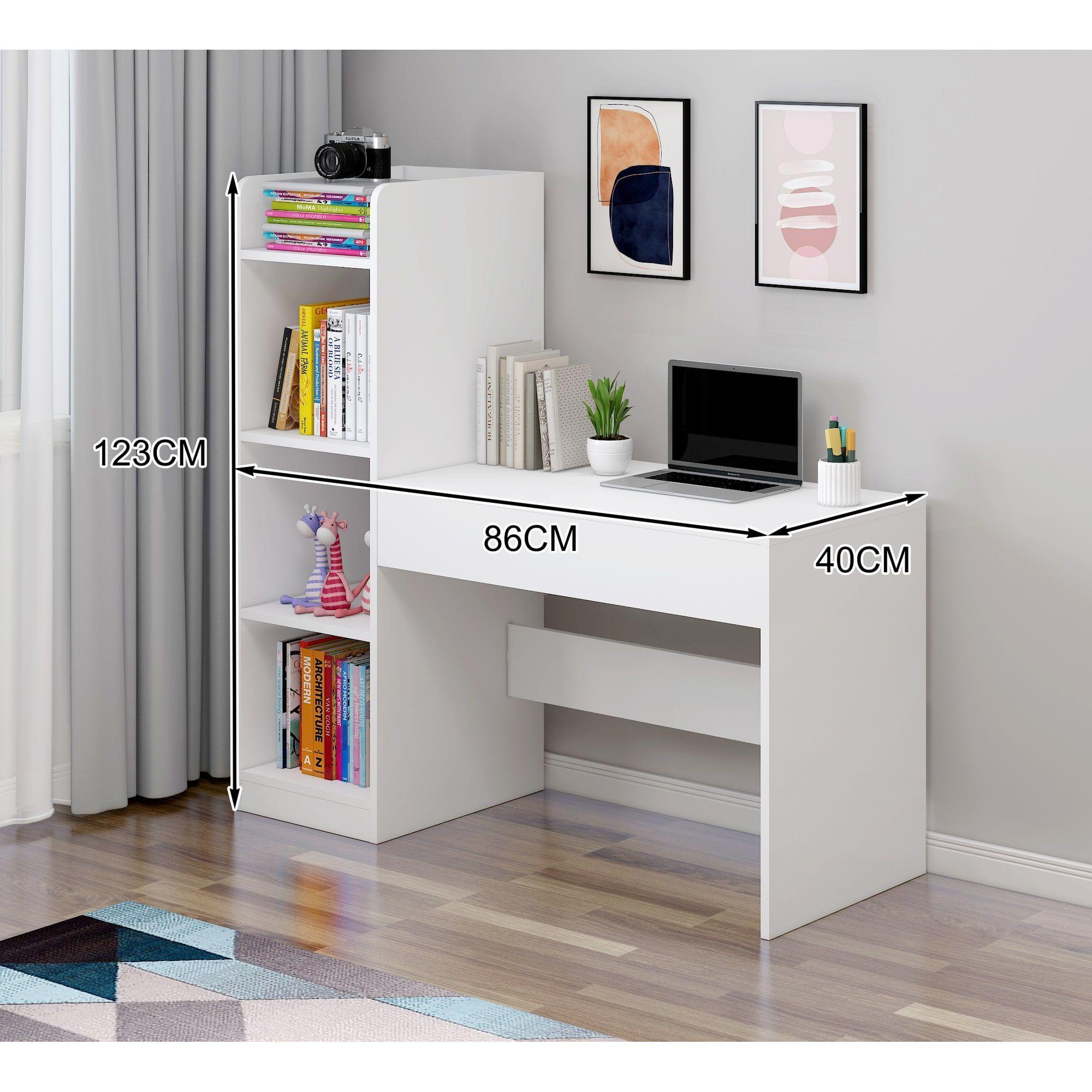 Escritorio Moderno Con Estantería Lateral Blanco 120x86x40 Blanco-3