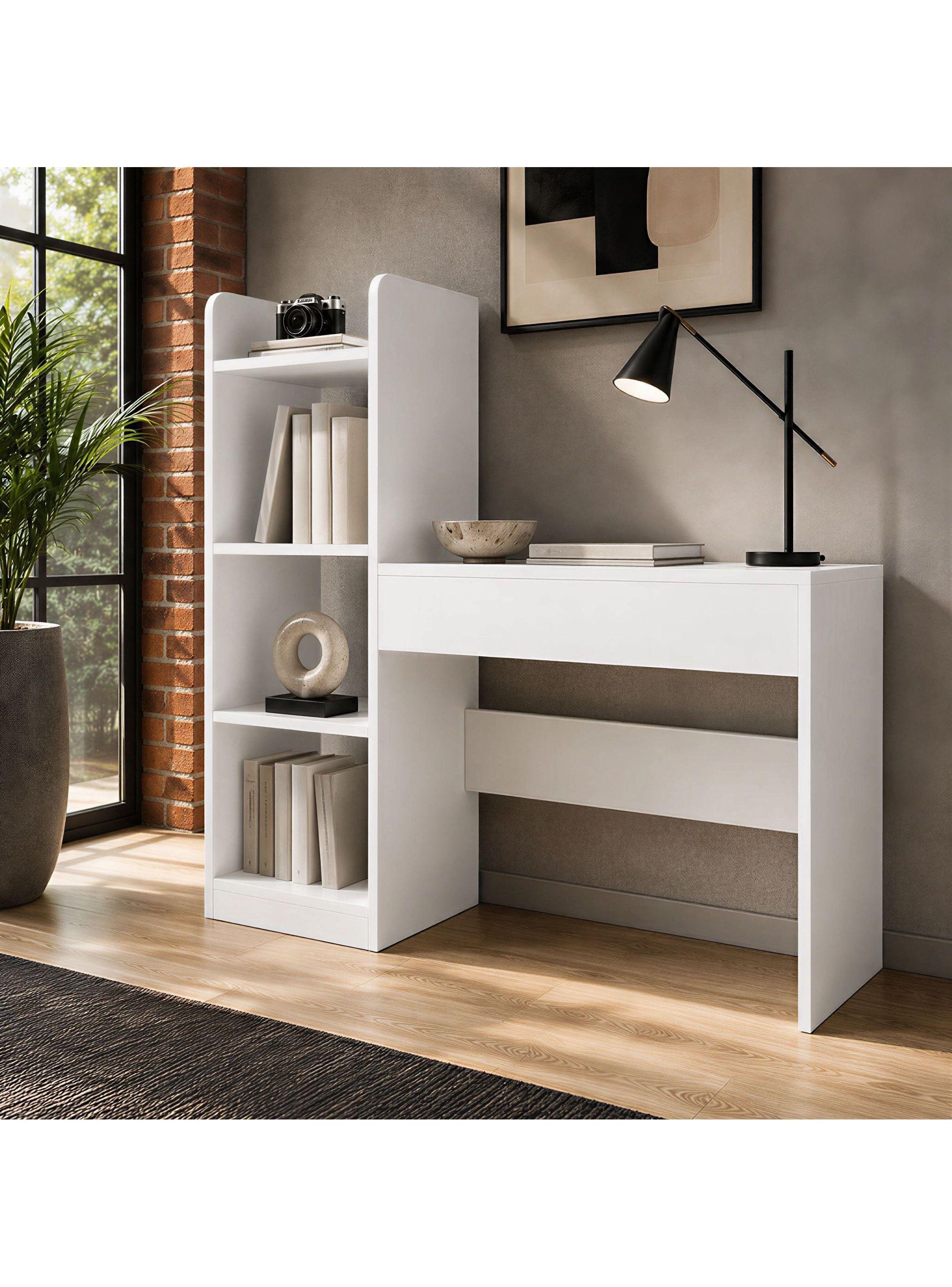 Escritorio Moderno Con Estantería Lateral Blanco 120x86x40 Blanco-0