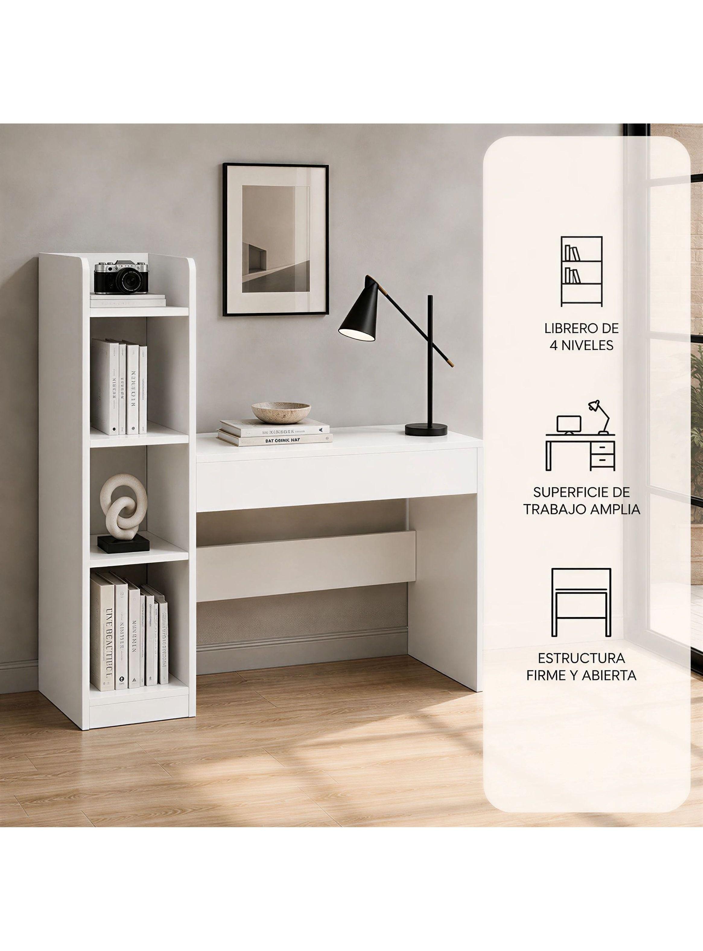 Escritorio Moderno Con Estantería Lateral Blanco 120x86x40 Blanco-1