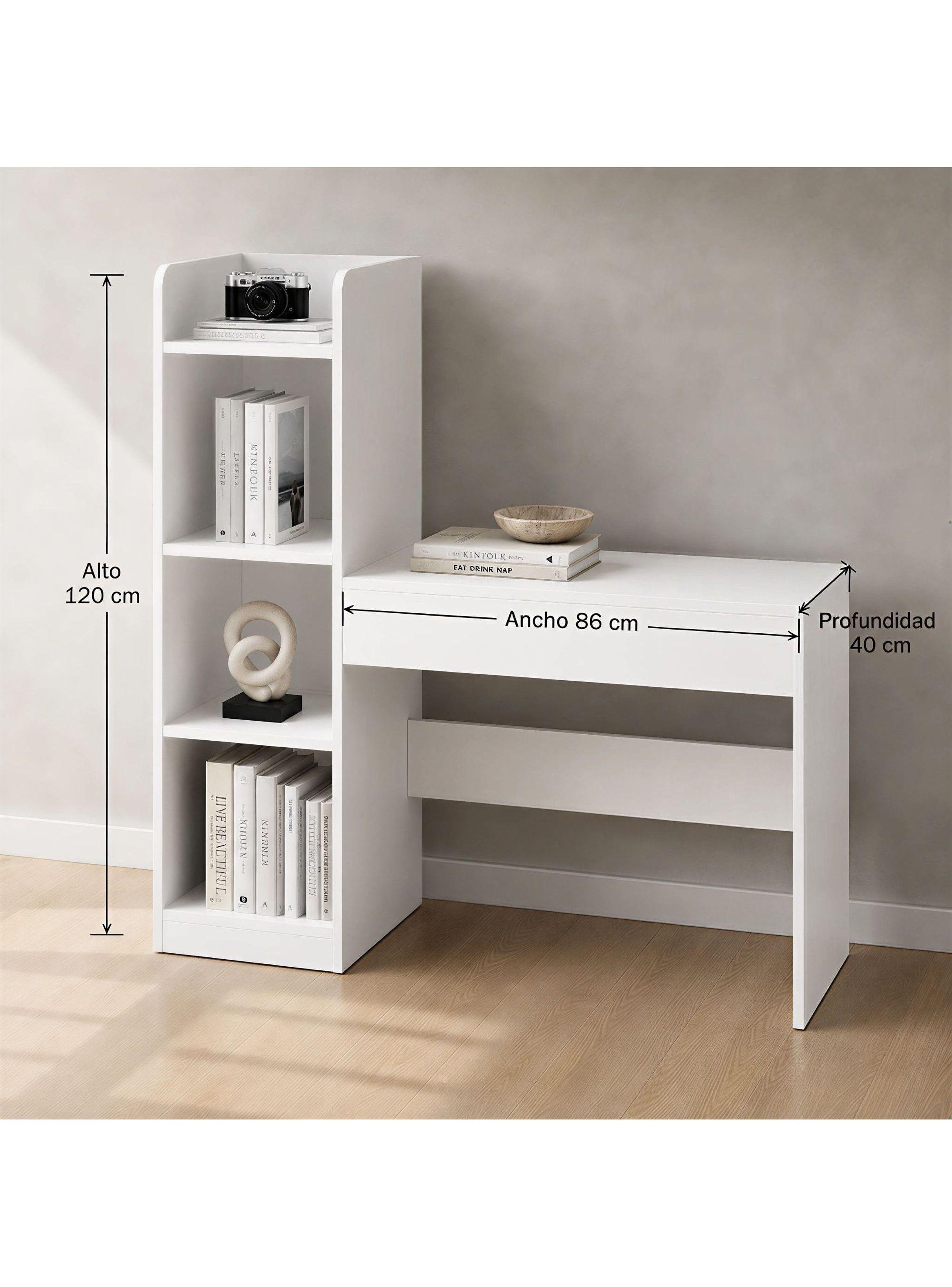 Escritorio Moderno Con Estantería Lateral Blanco 120x86x40 Blanco-2