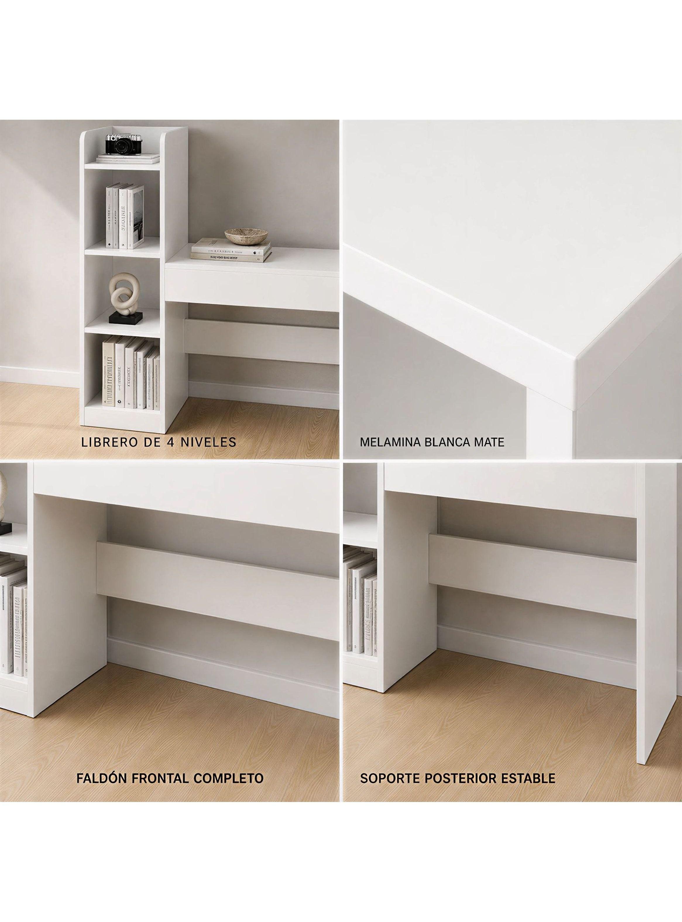 Escritorio Moderno Con Estantería Lateral Blanco 120x86x40 Blanco-3