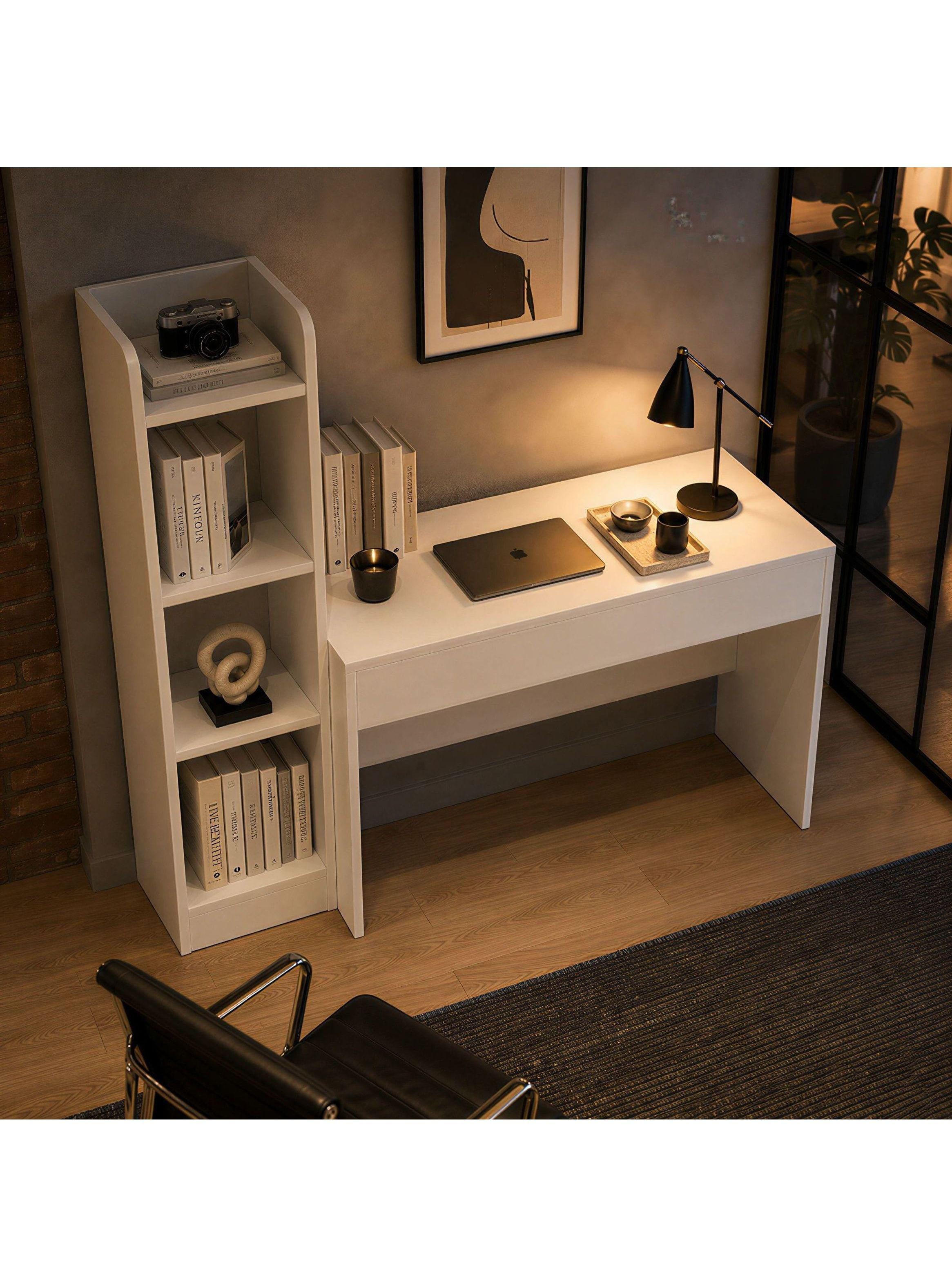 Escritorio Moderno Con Estantería Lateral Blanco 120x86x40 Blanco-7