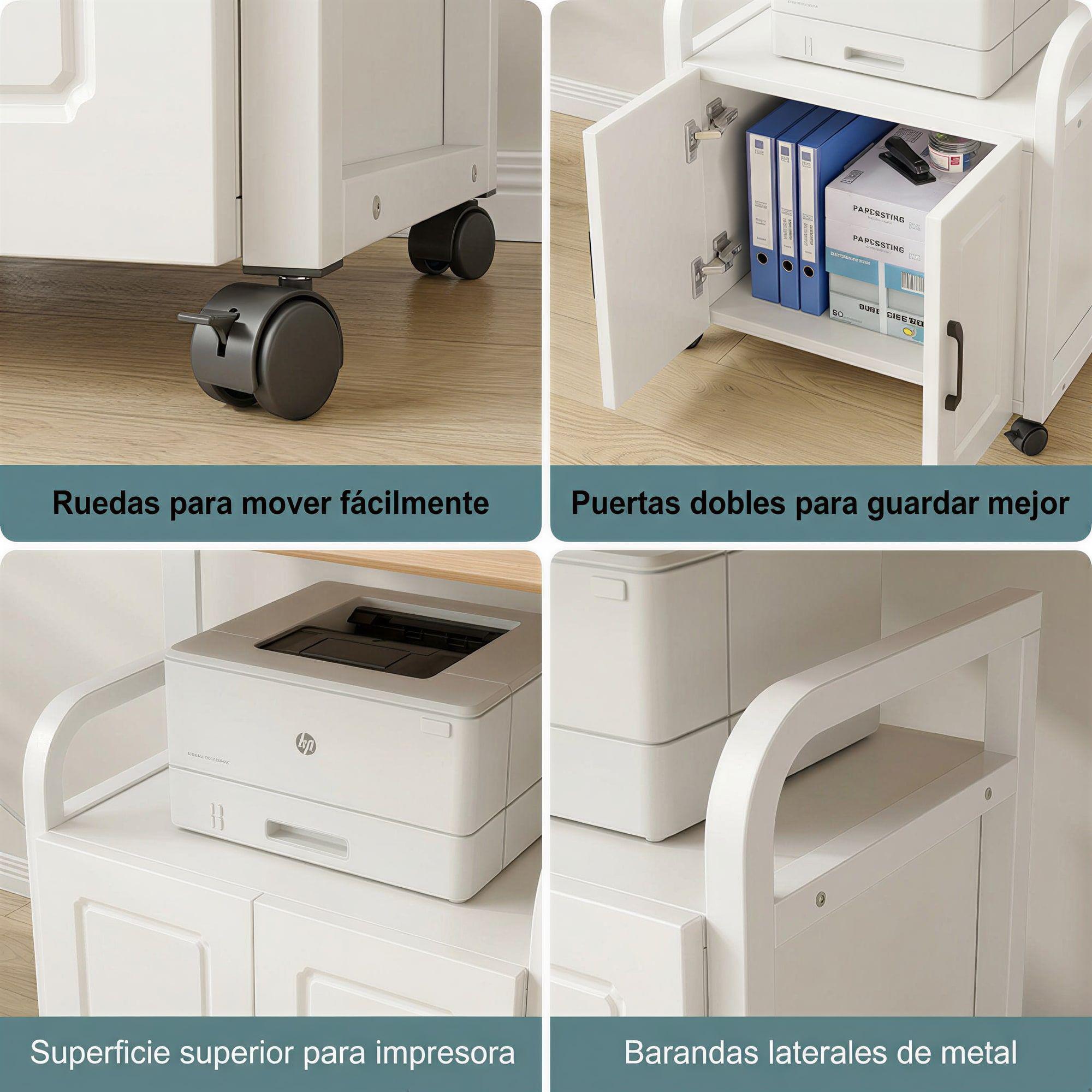 Mueble De Oficina Cajonera Archivador Porta Impresora 50cm Blanco-3