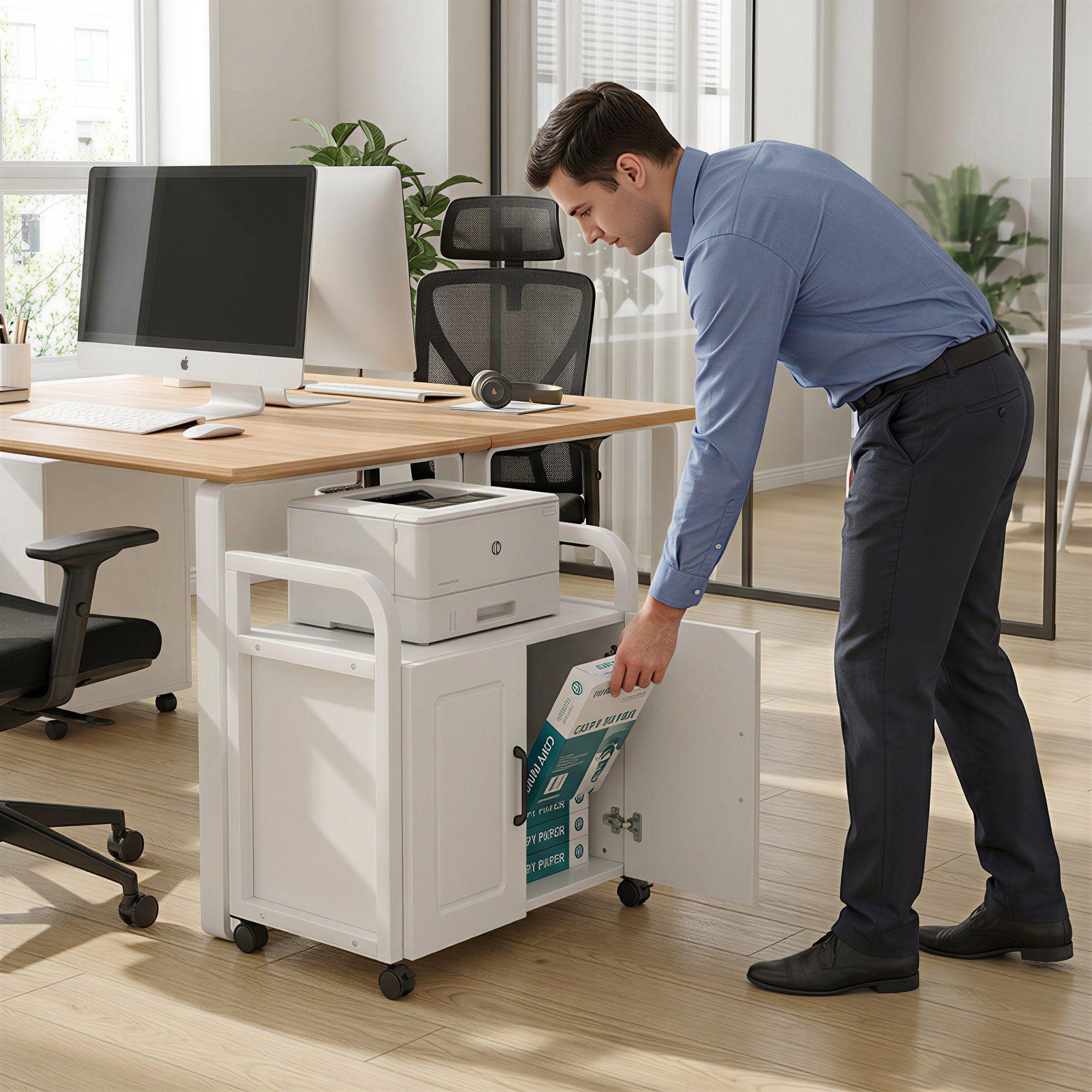 Mueble De Oficina Cajonera Archivador Porta Impresora 50cm Blanco-5