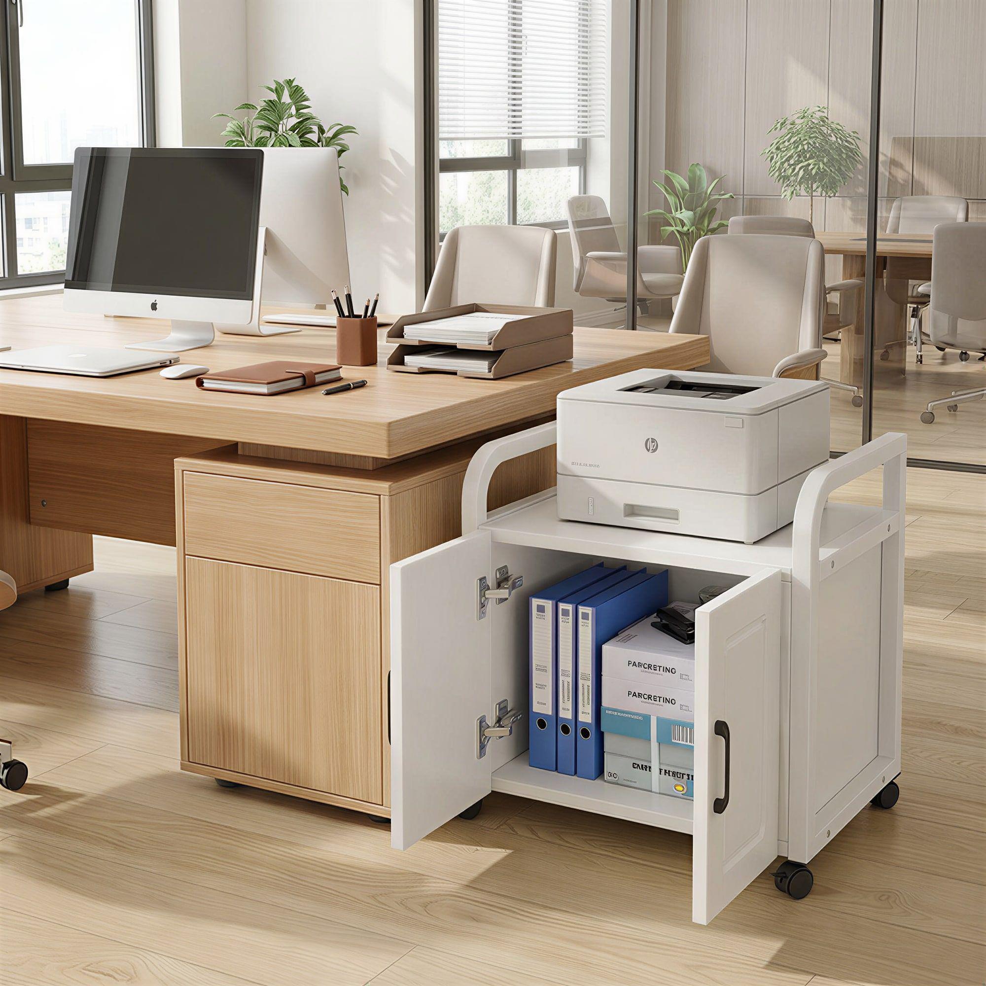 Mueble De Oficina Cajonera Archivador Porta Impresora 50cm Blanco-6