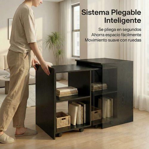 Escritorio Plegable Para Studio 140x44x80 Con Dos Repisa Negro-5