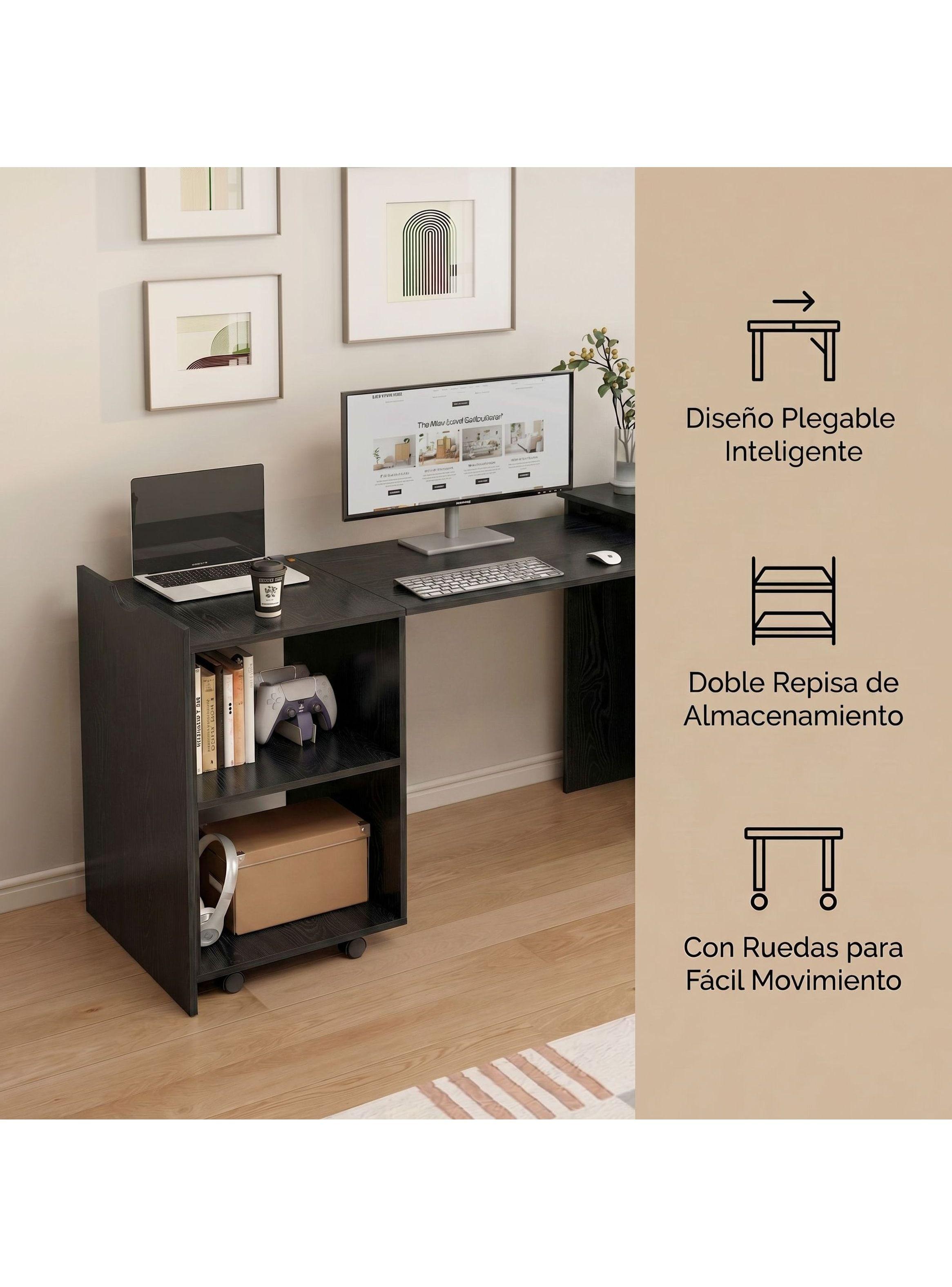 Escritorio Plegable Para Studio 140x44x80 Con Dos Repisa Negro-1