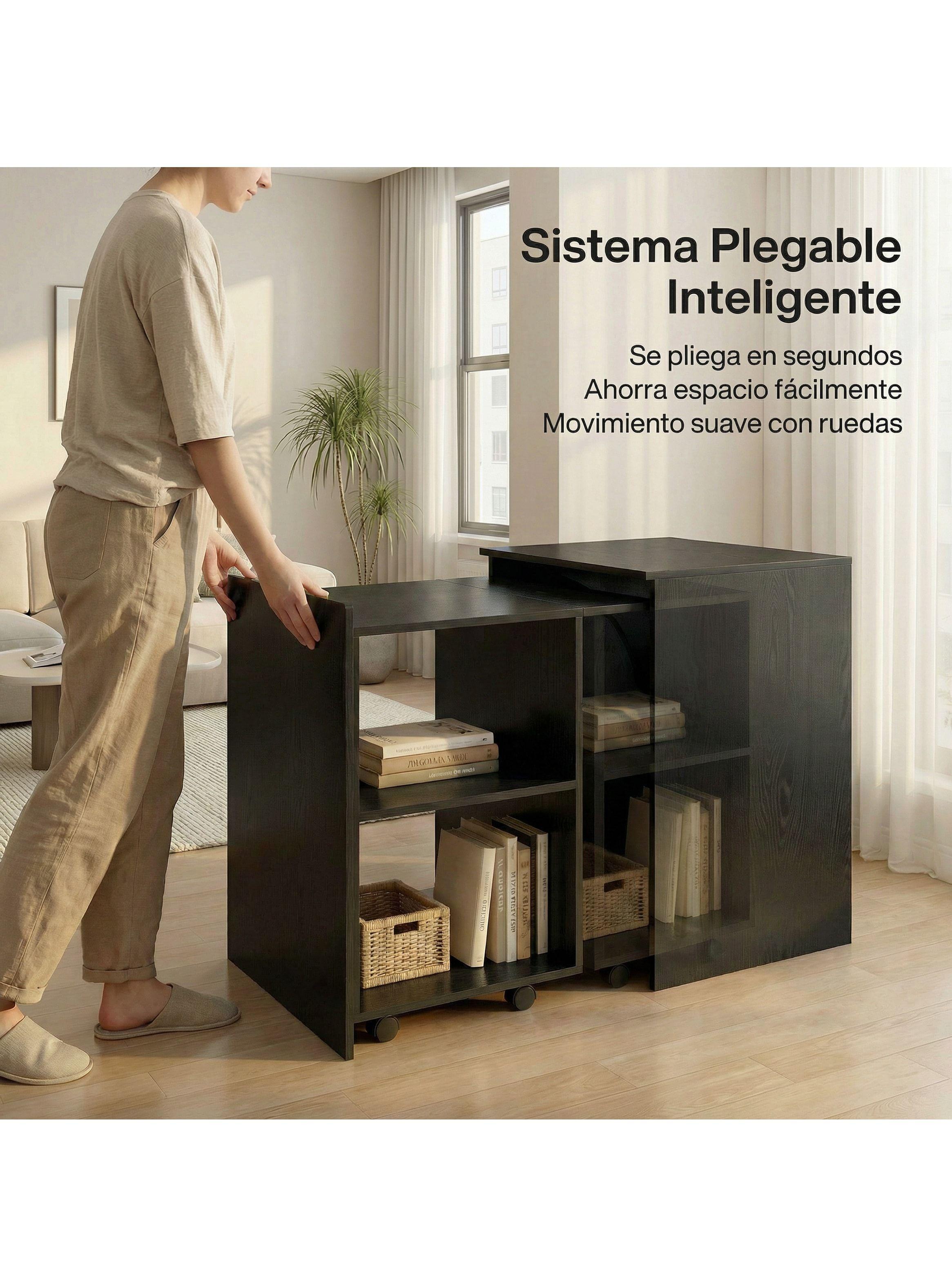 Escritorio Plegable Para Studio 140x44x80 Con Dos Repisa Negro-5