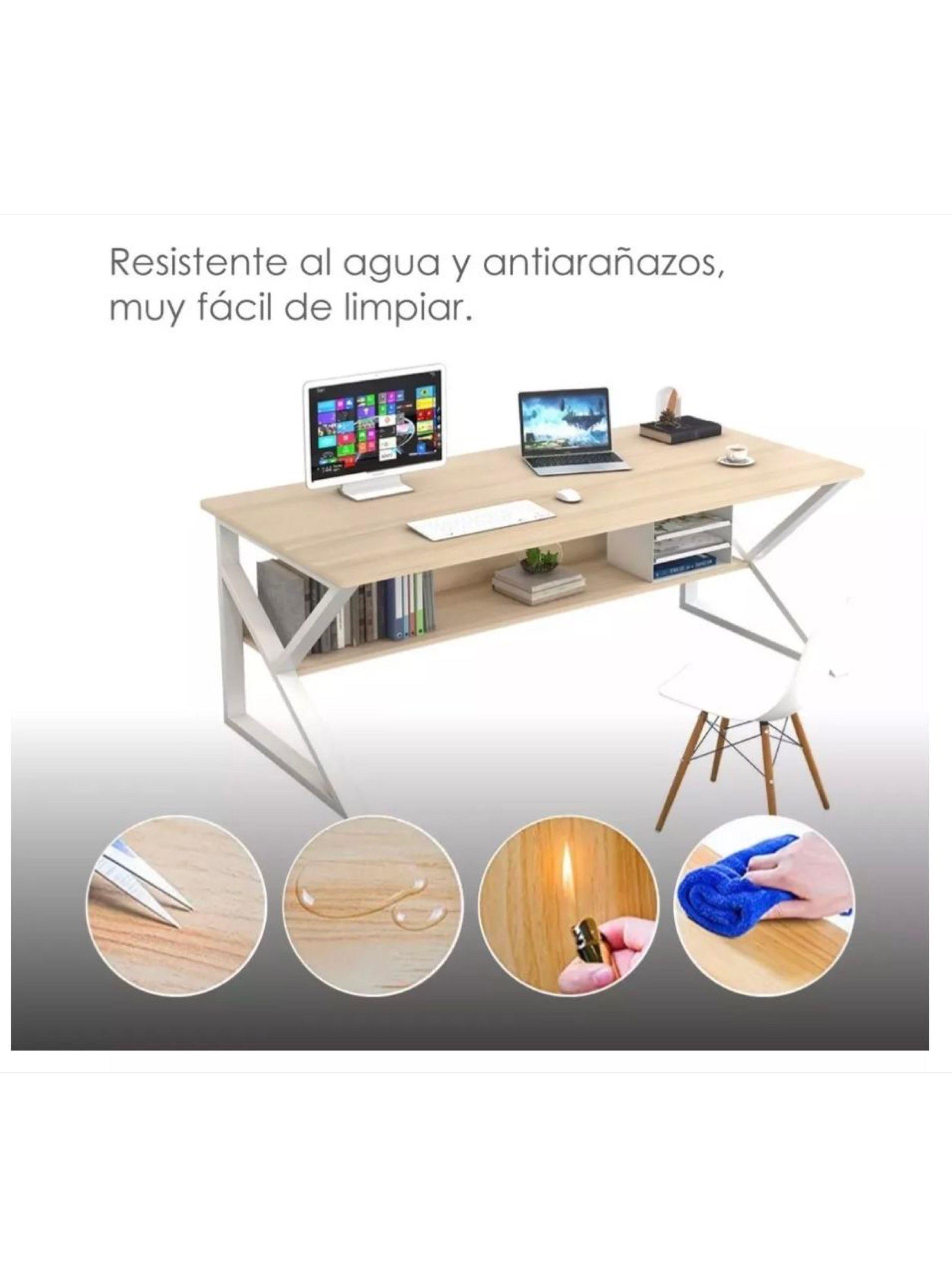 Escritorio Pata Metal Oficina 140x60x75cm Gruesa 15mm con repisa-5