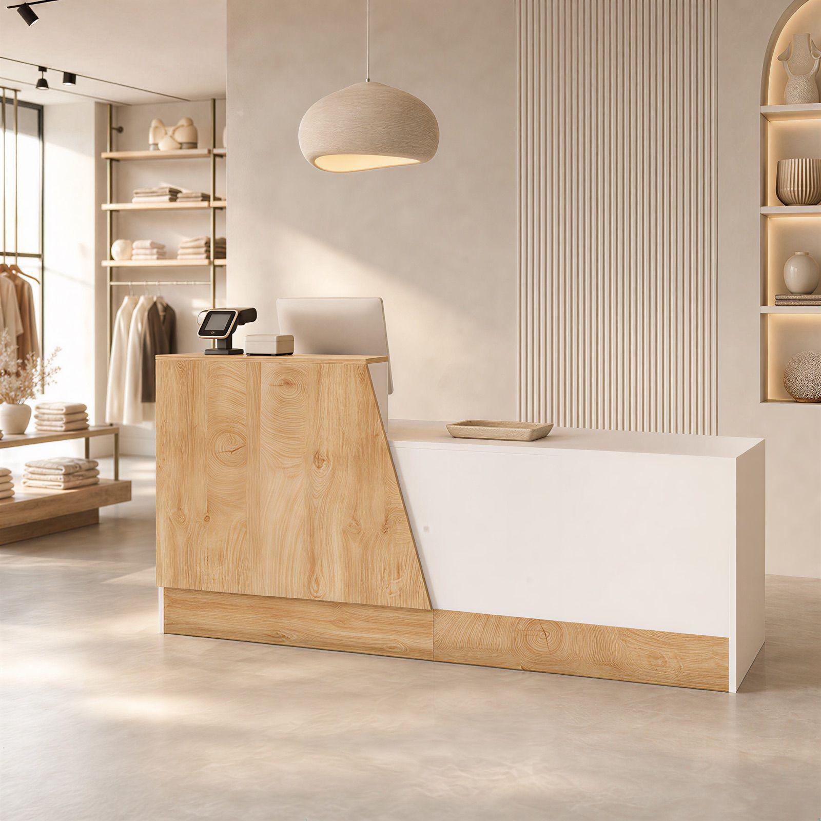 Escritorio Caja Registradora Mueble Para Recepción 160cm Marrón/blanco SYT005ZUO A+B-0