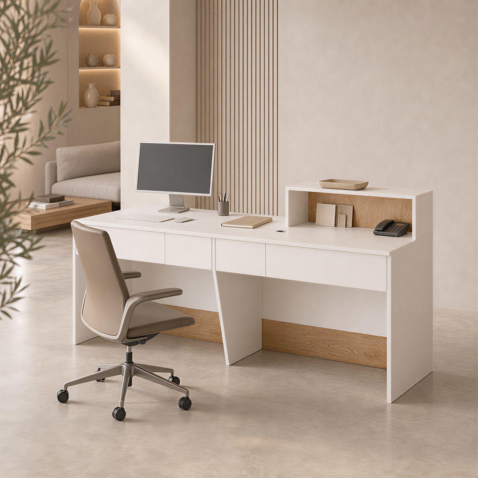 Escritorio Caja Registradora Mueble Para Recepción 160cm Marrón/blanco SYT005ZUO A+B-4