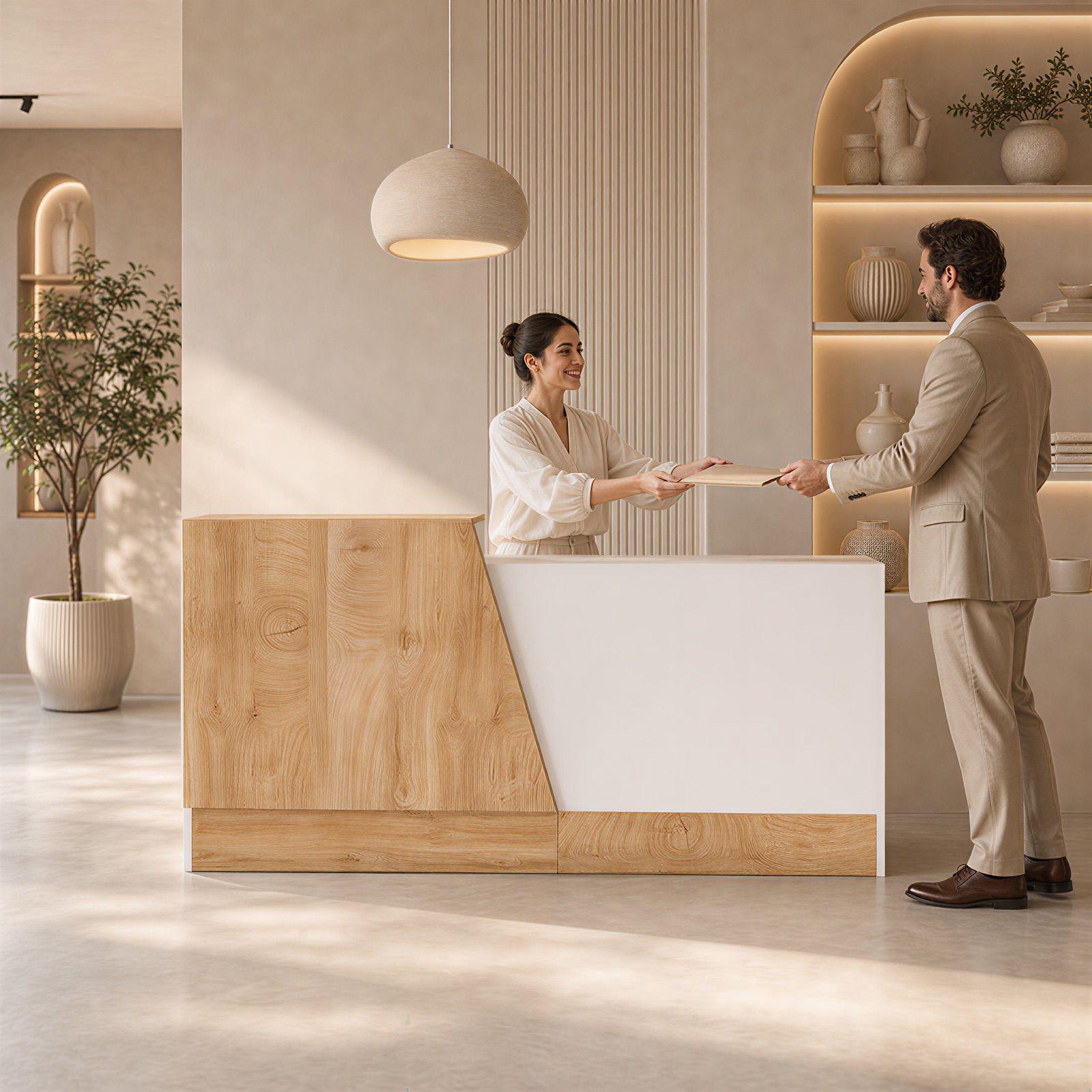 Escritorio Caja Registradora Mueble Para Recepción 160cm Marrón/blanco SYT005ZUO A+B-5