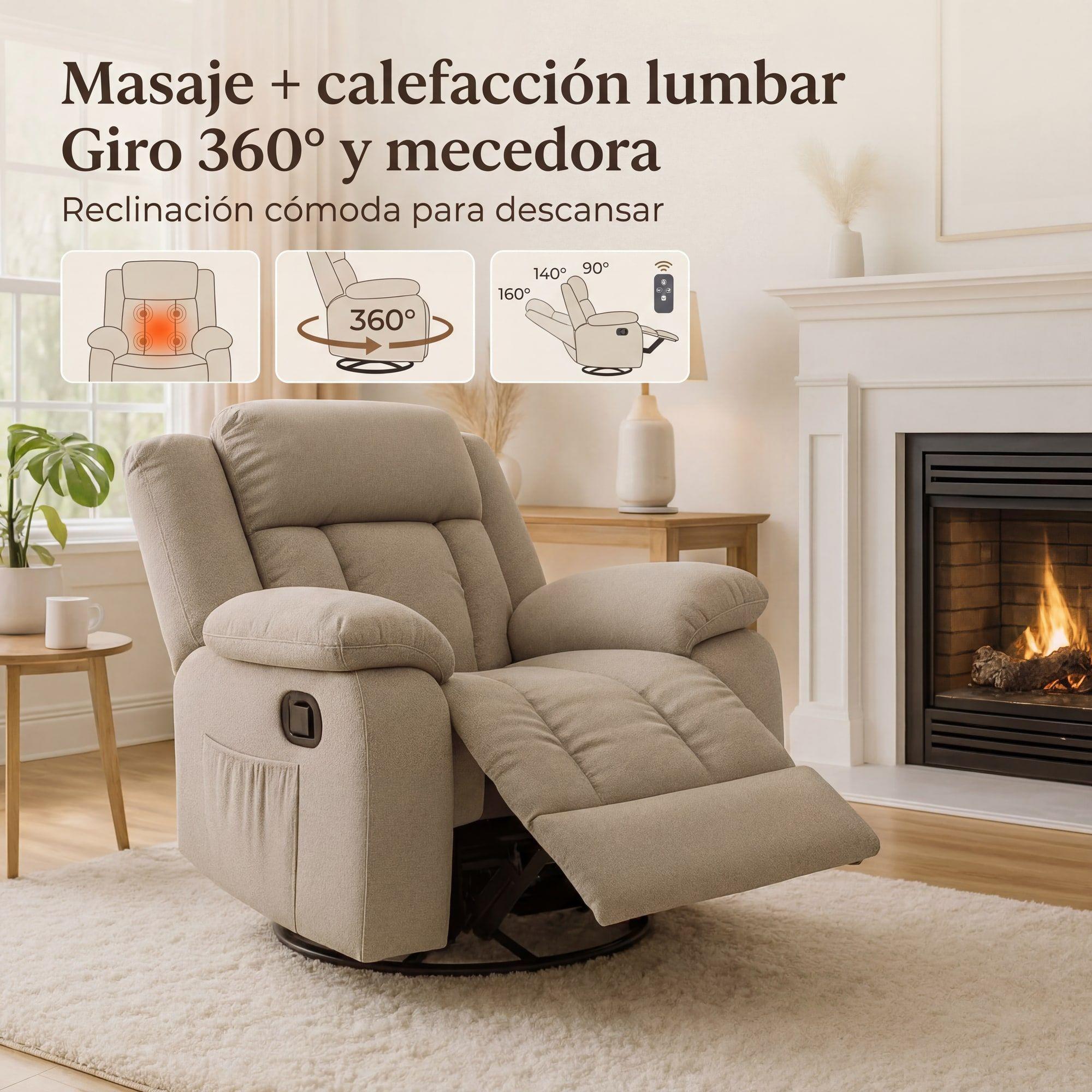 Berger Giratorio Reclinable+masaje+mecedora+calefaccion Caqui-3