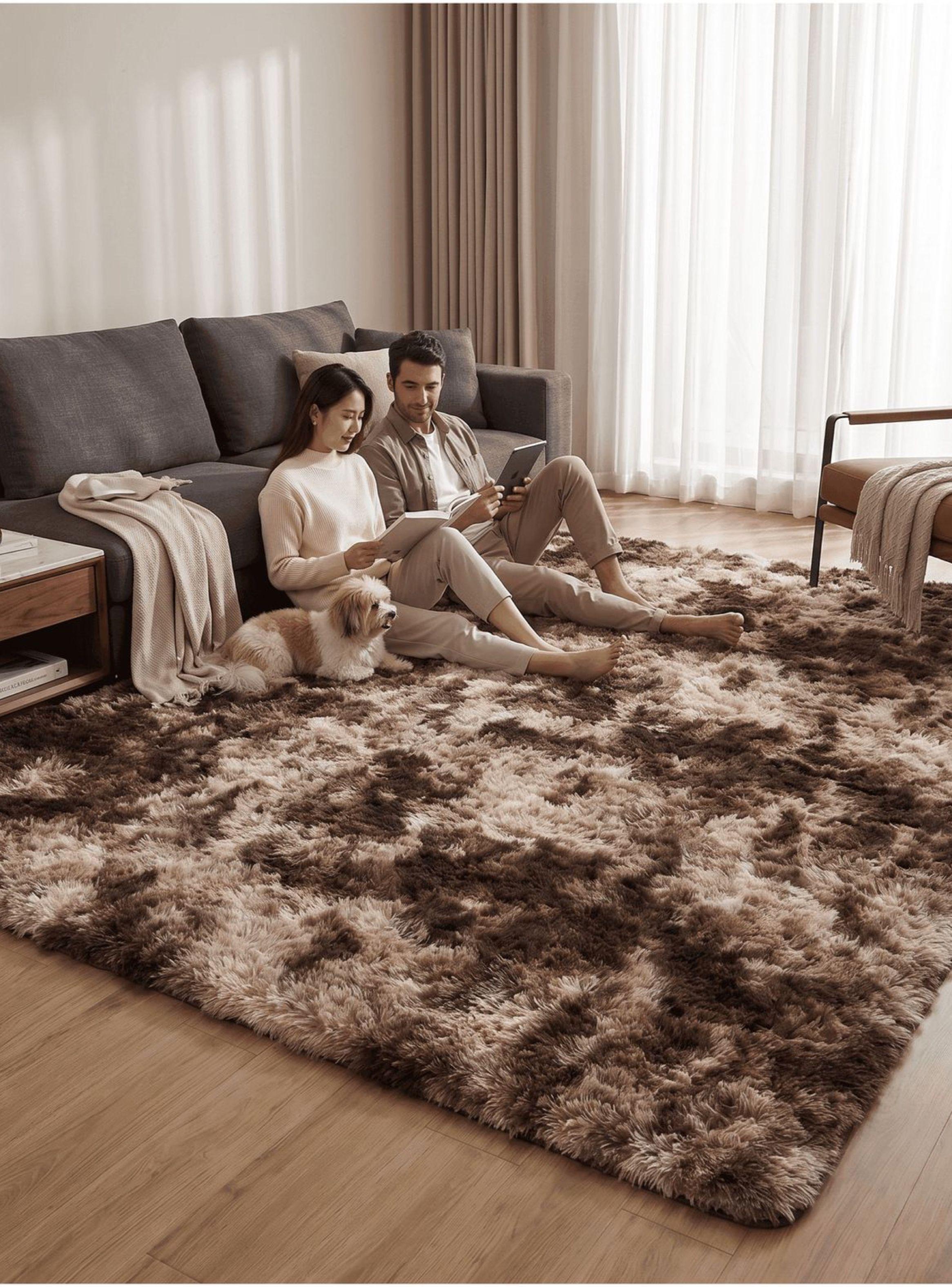 Alfombra 200x240cm Peluda Super Suave para living bajada de cama 200*240cm cafe-4