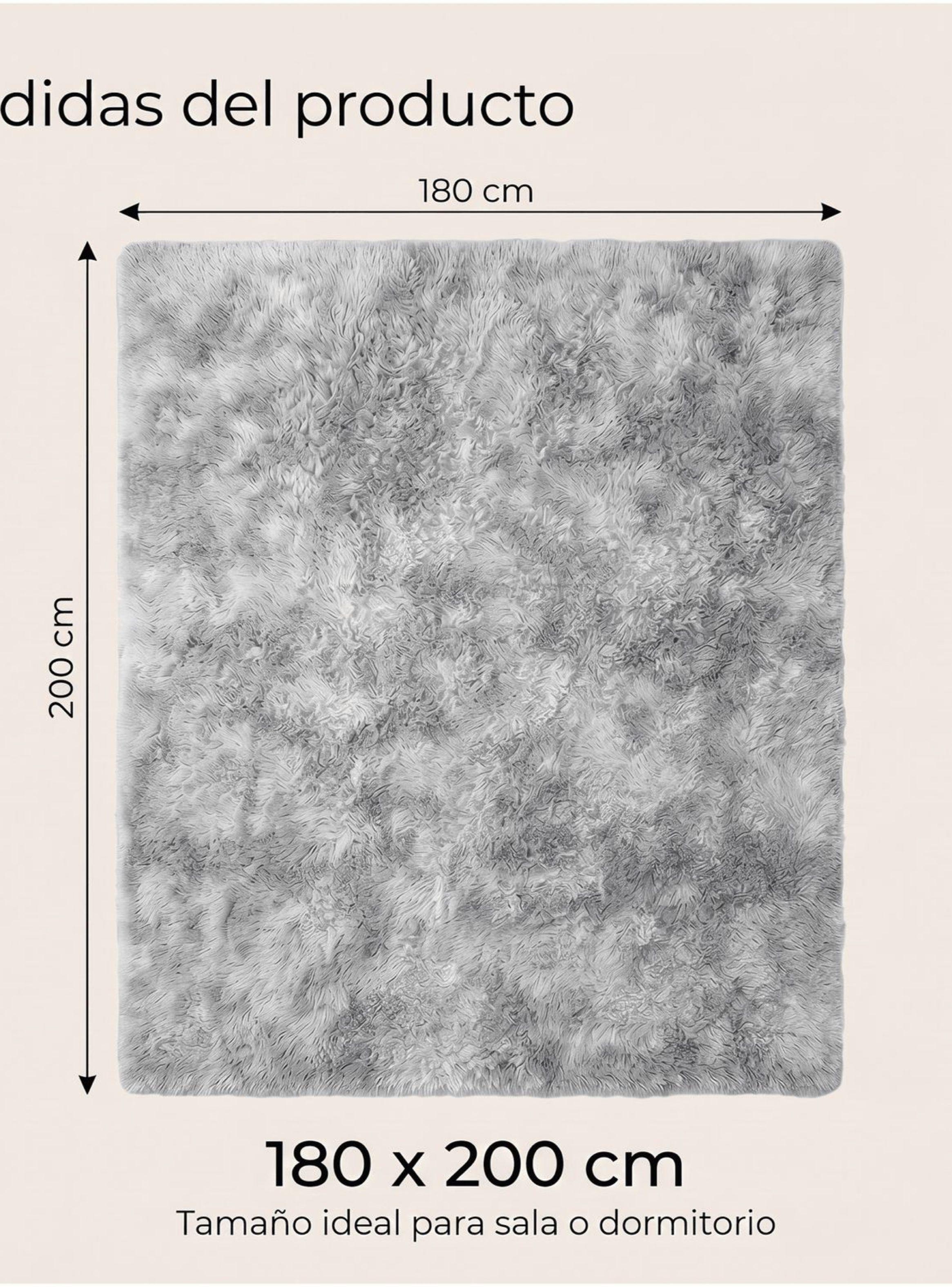 Alfombra 180x200cm Peluda Super Suave para living bajada de cama gris claro-2