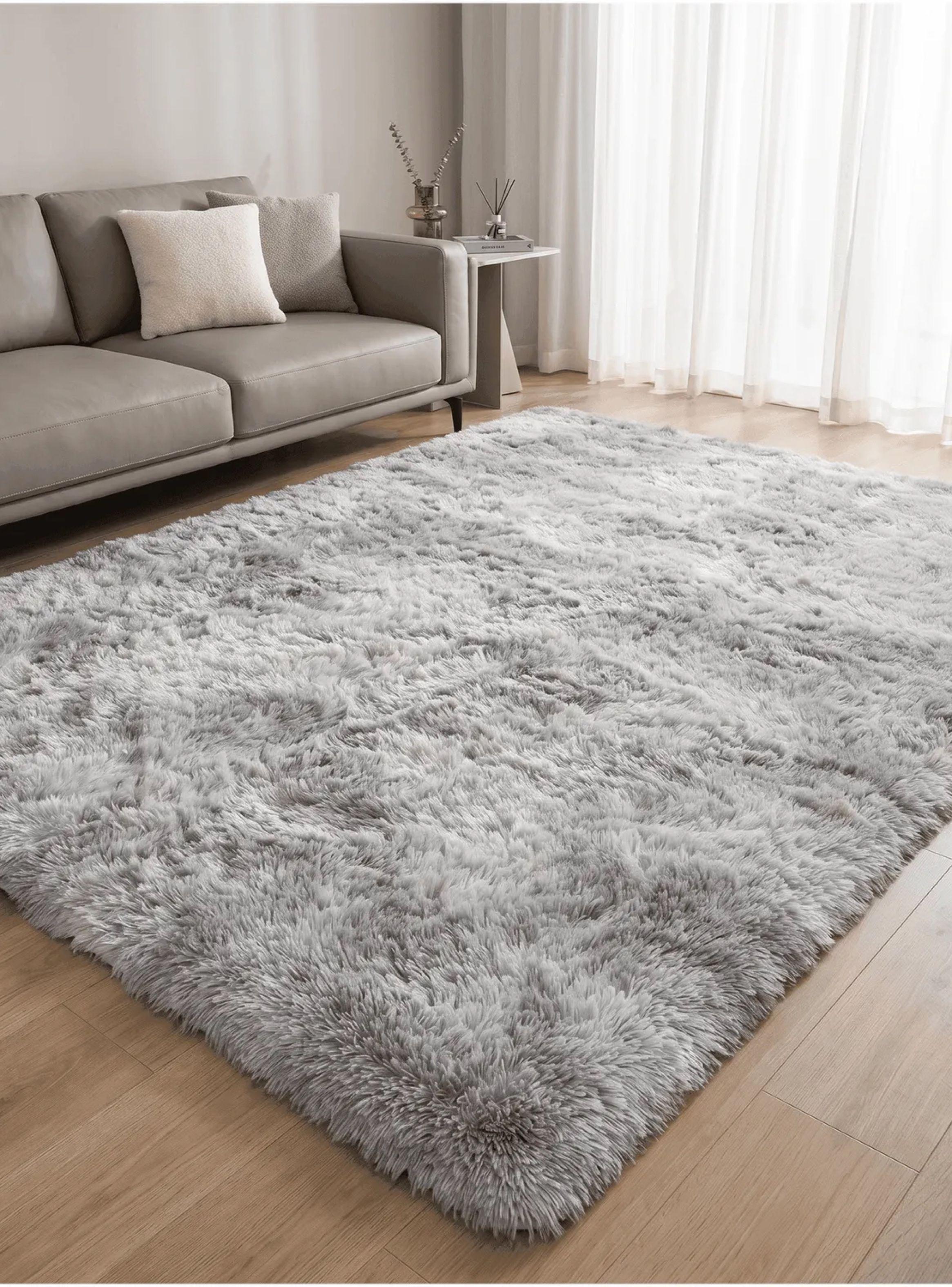 Alfombra 180x200cm Peluda Super Suave para living bajada de cama gris claro-0