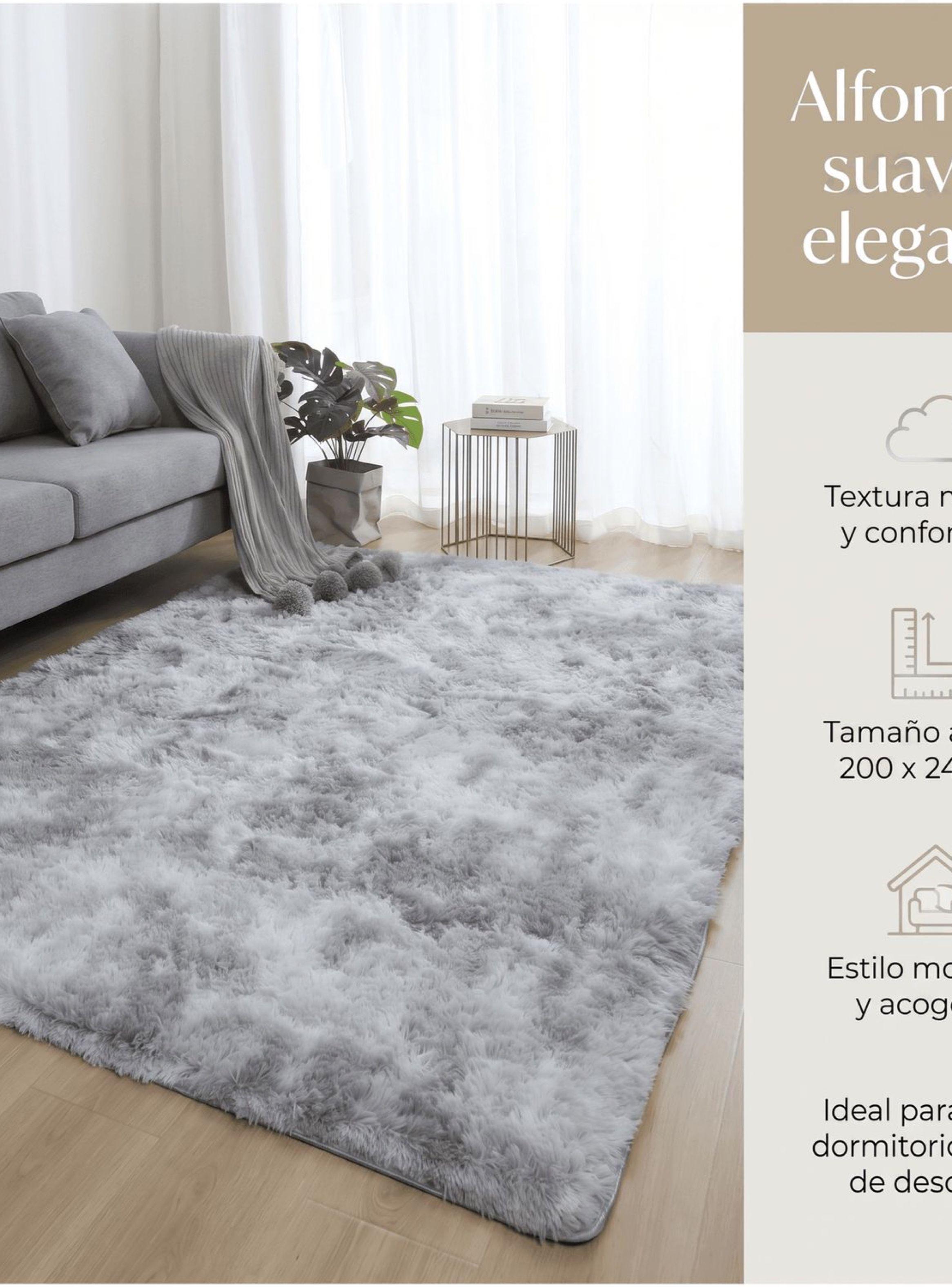 Alfombra 180x200cm Peluda Super Suave para living bajada de cama gris claro-1