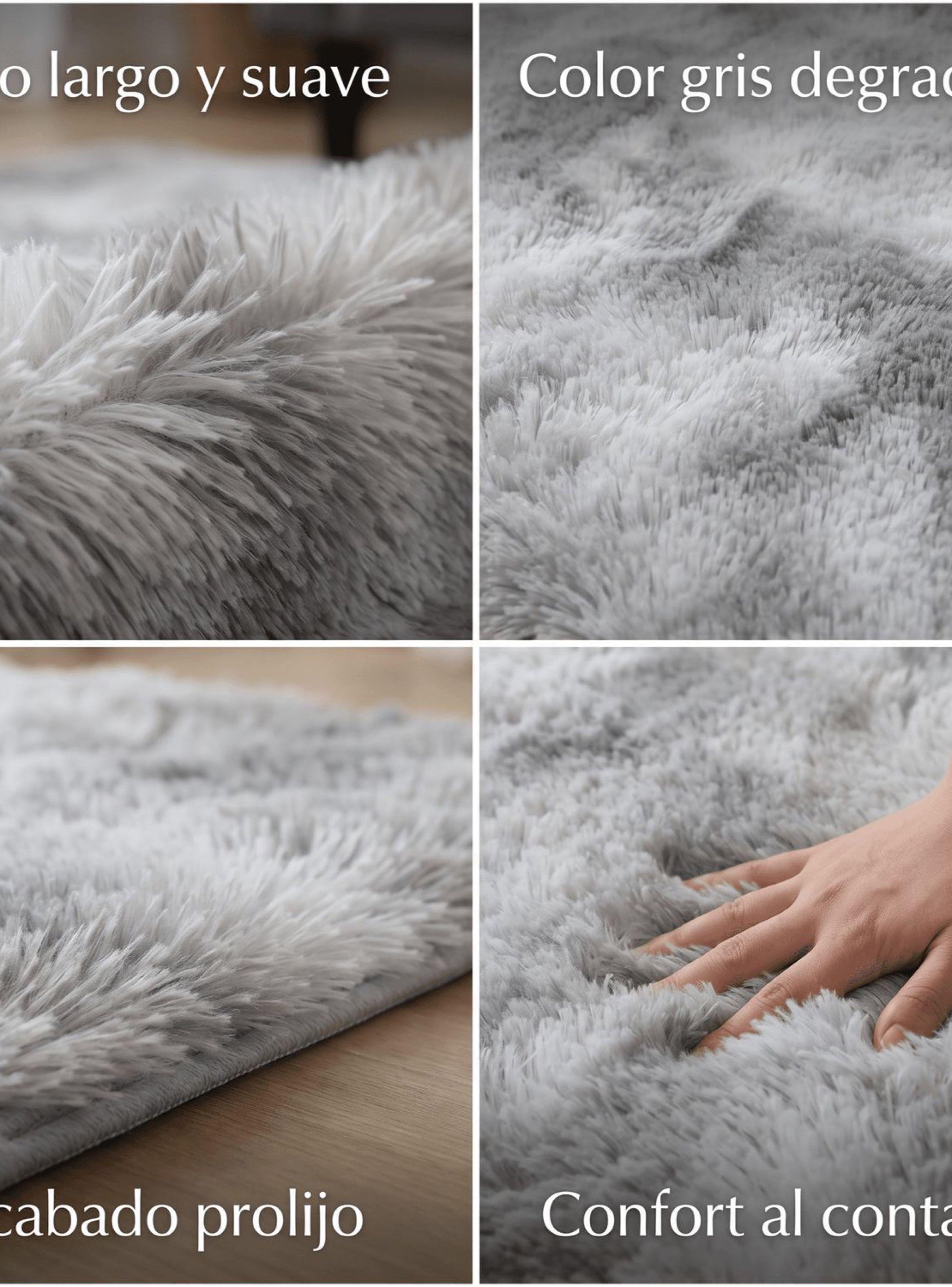 Alfombra 180x200cm Peluda Super Suave para living bajada de cama gris claro-3
