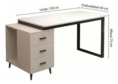 Escritorio Moderno Con Cajoneras 120x60x75cm Para Oficina Blanco-2