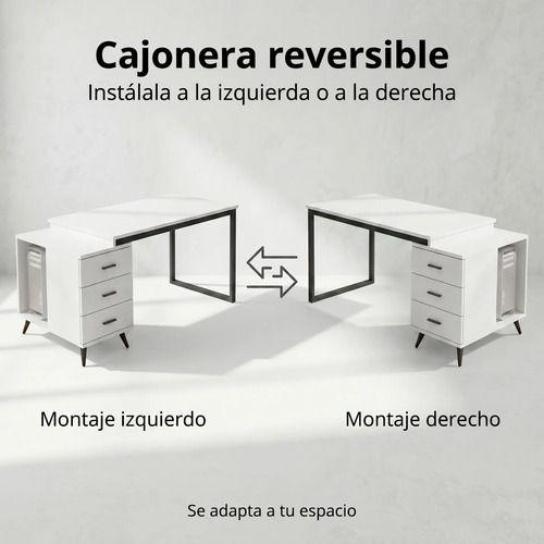 Escritorio Moderno Con Cajoneras 120x60x75cm Para Oficina Blanco-4