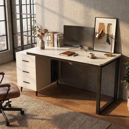 Escritorio Moderno Con Cajoneras 120x60x75cm Para Oficina Blanco-5