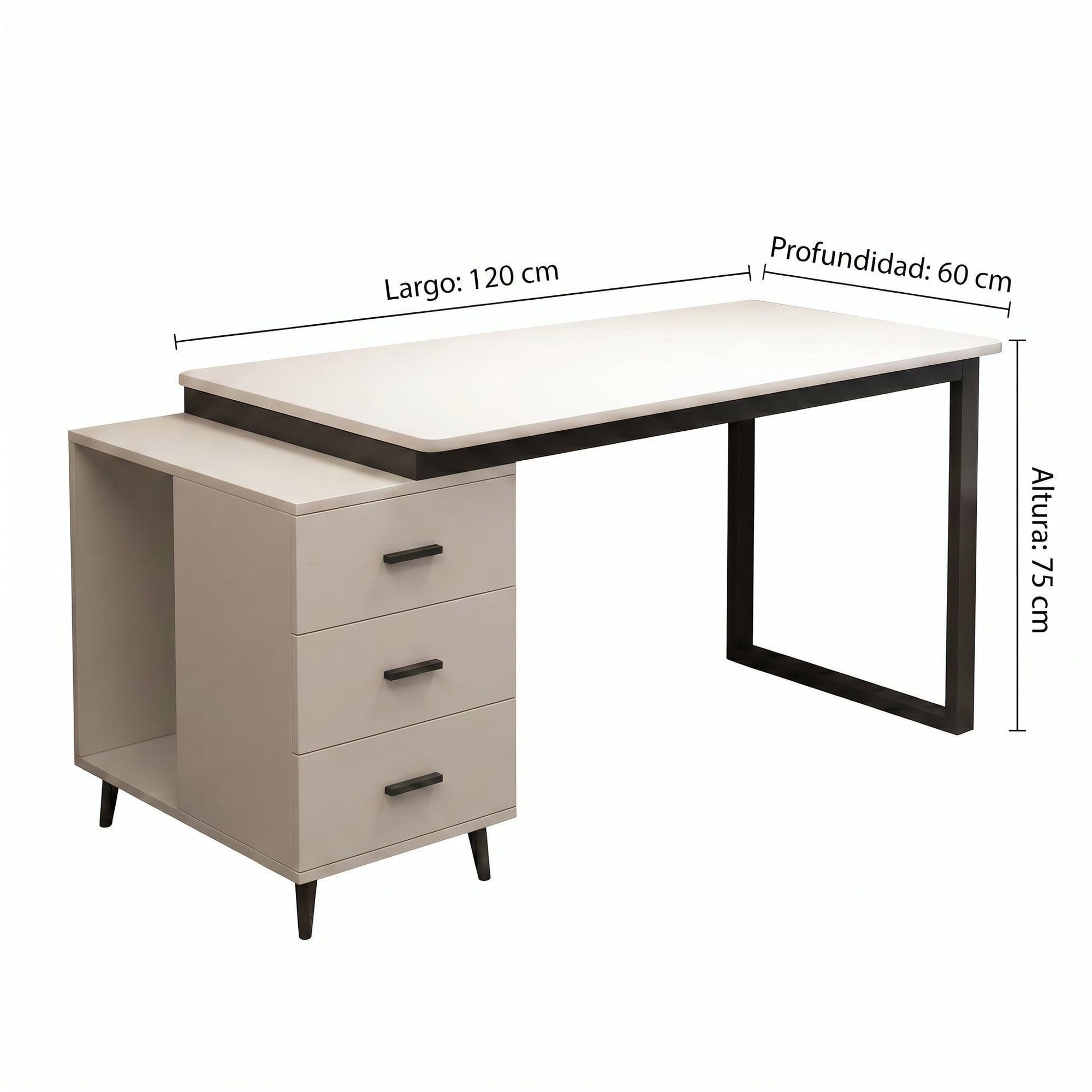 Escritorio Moderno Con Cajoneras 120x60x75cm Para Oficina Blanco-2